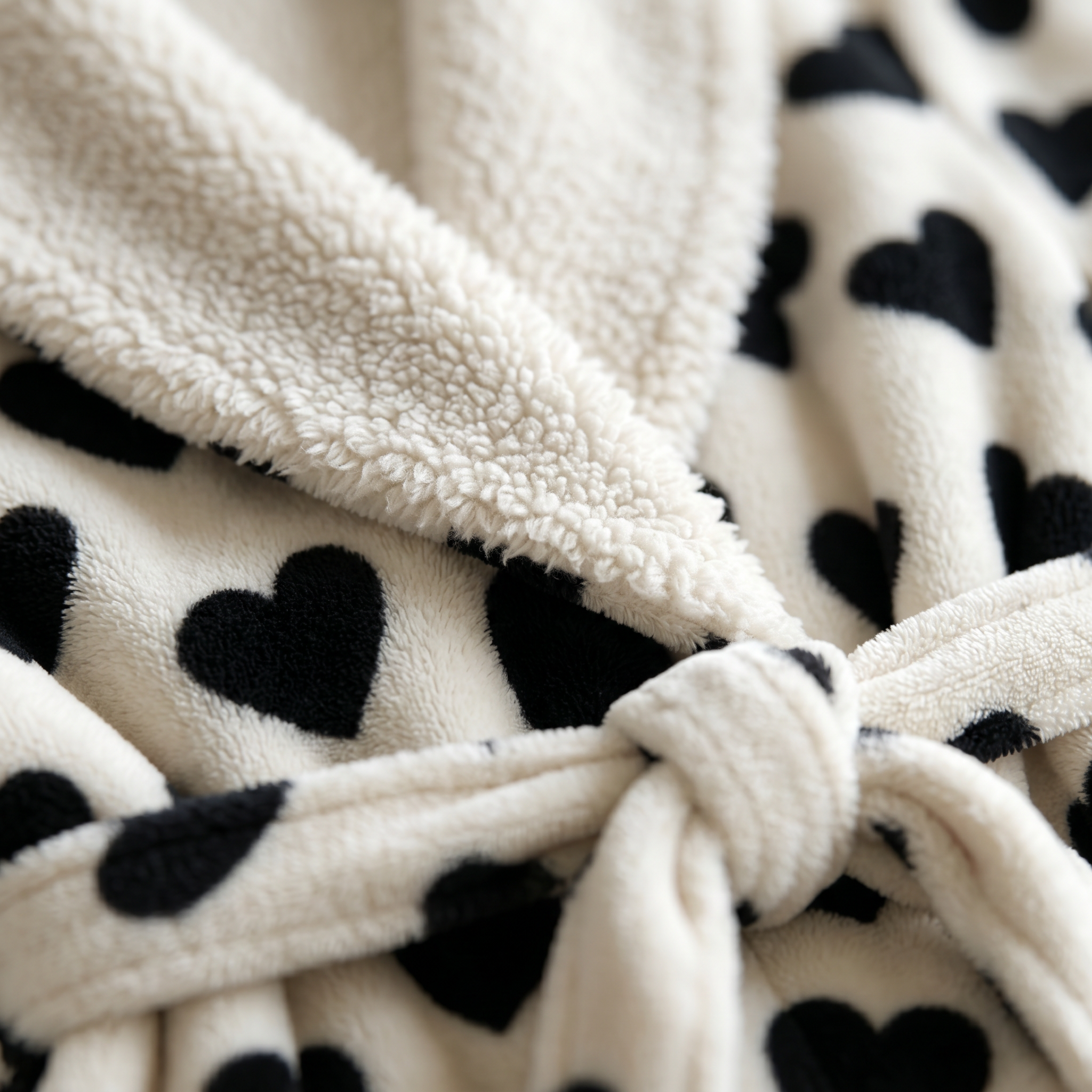 Sherpa collar and plush fleece heart print detail