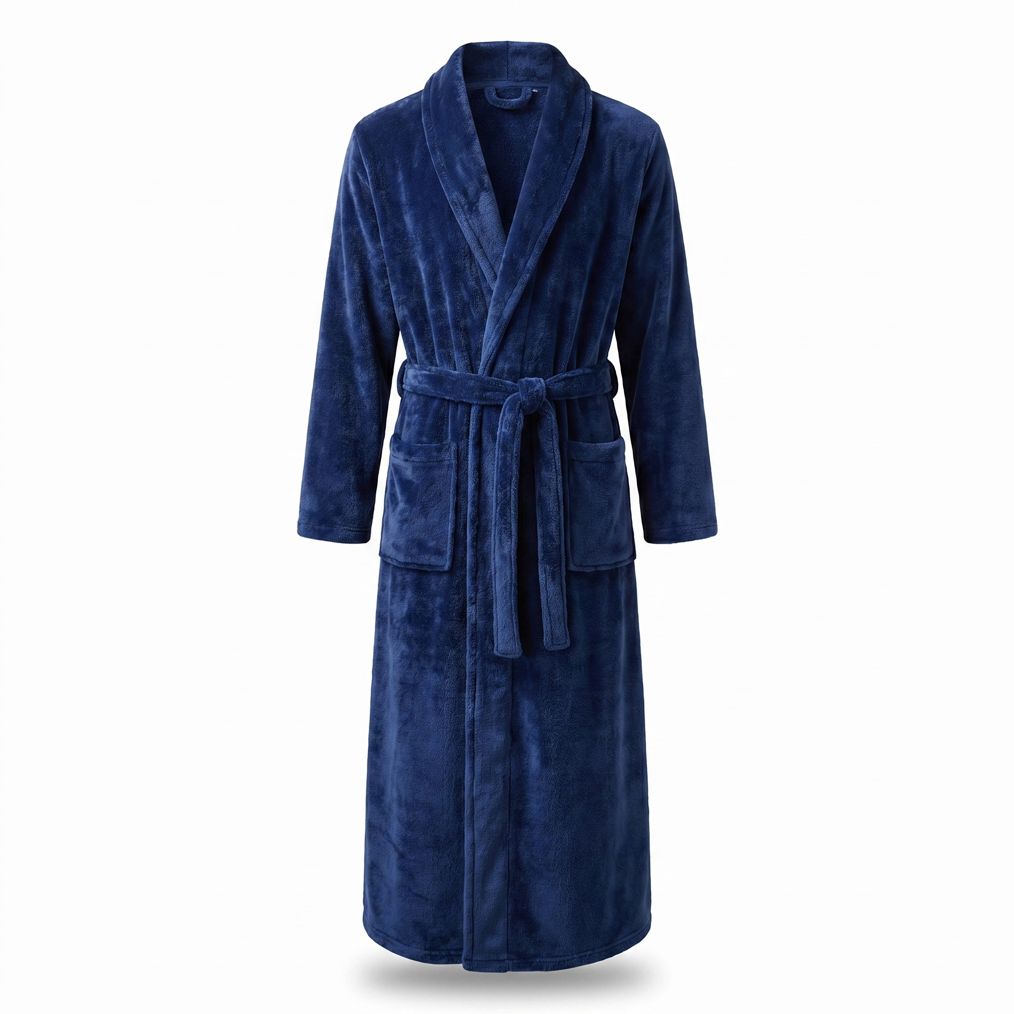Abbraccio long shawl fleece robe Navy Blue hero