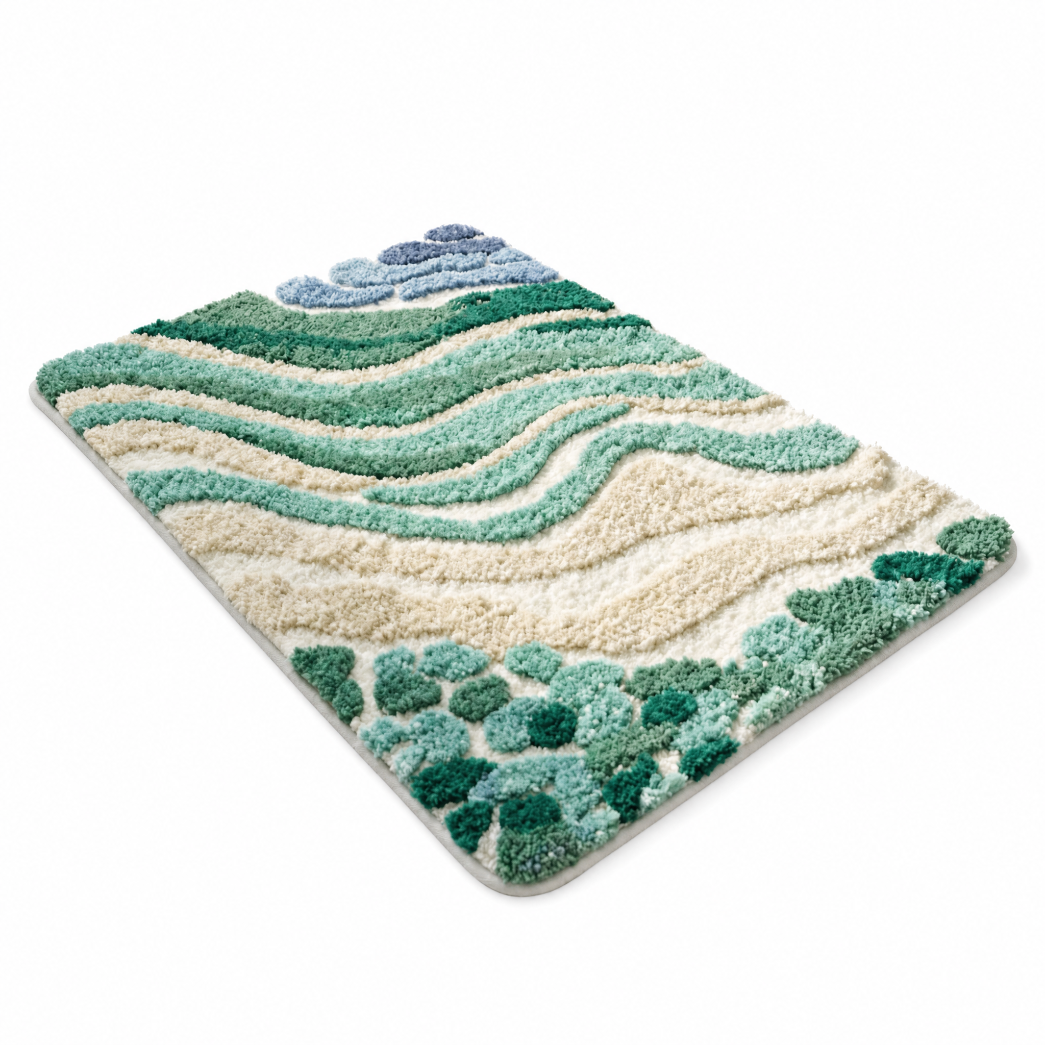 Onda ocean wavy tufted bath mat angled