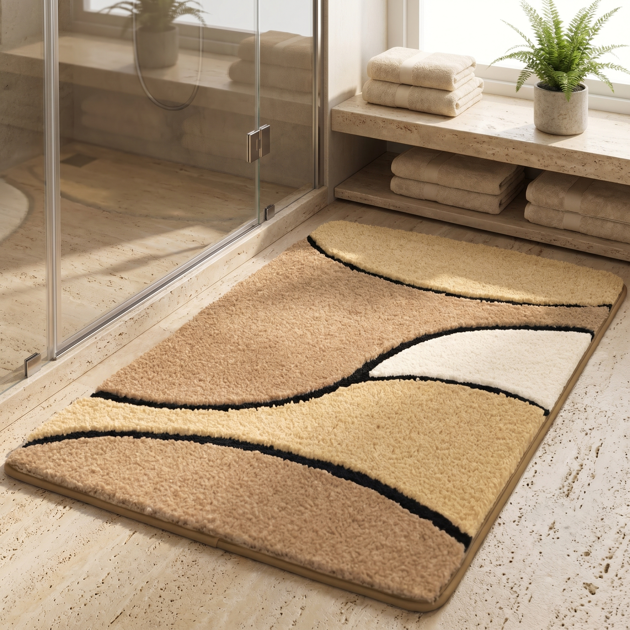 Sand Dune bath mat by a walk-in shower