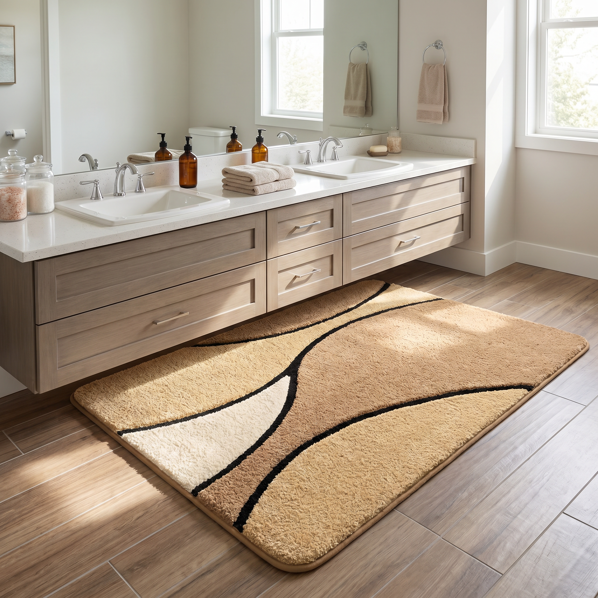 Sand Dune bath mat by a double vanity