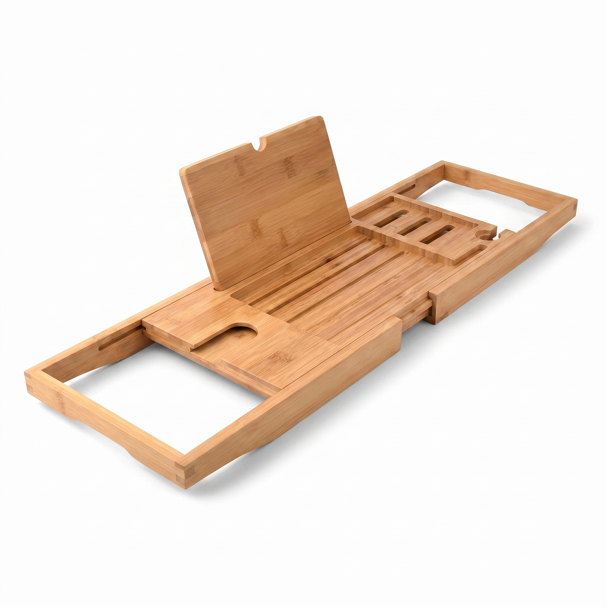 Serena expandable bamboo bath caddy, studio hero