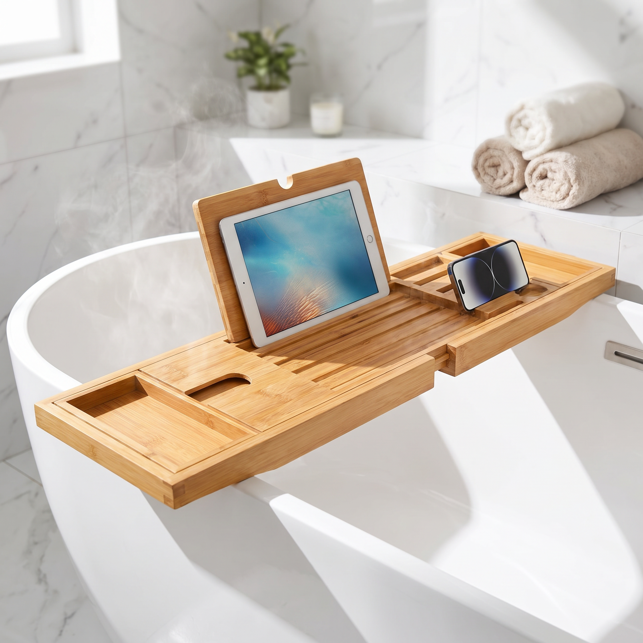 Tablet on the reading rest and phone in the stand