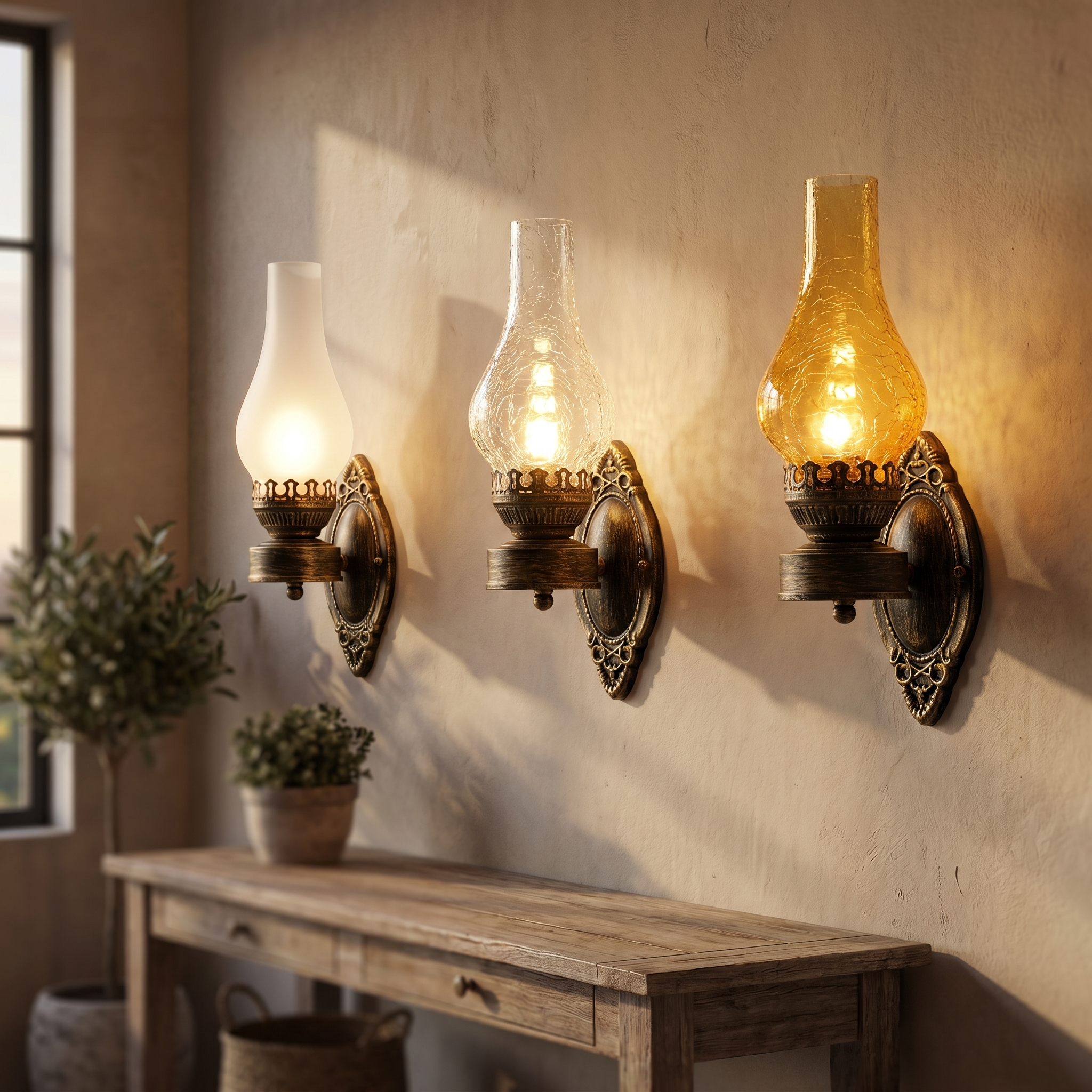The three shade options shown together on a wall