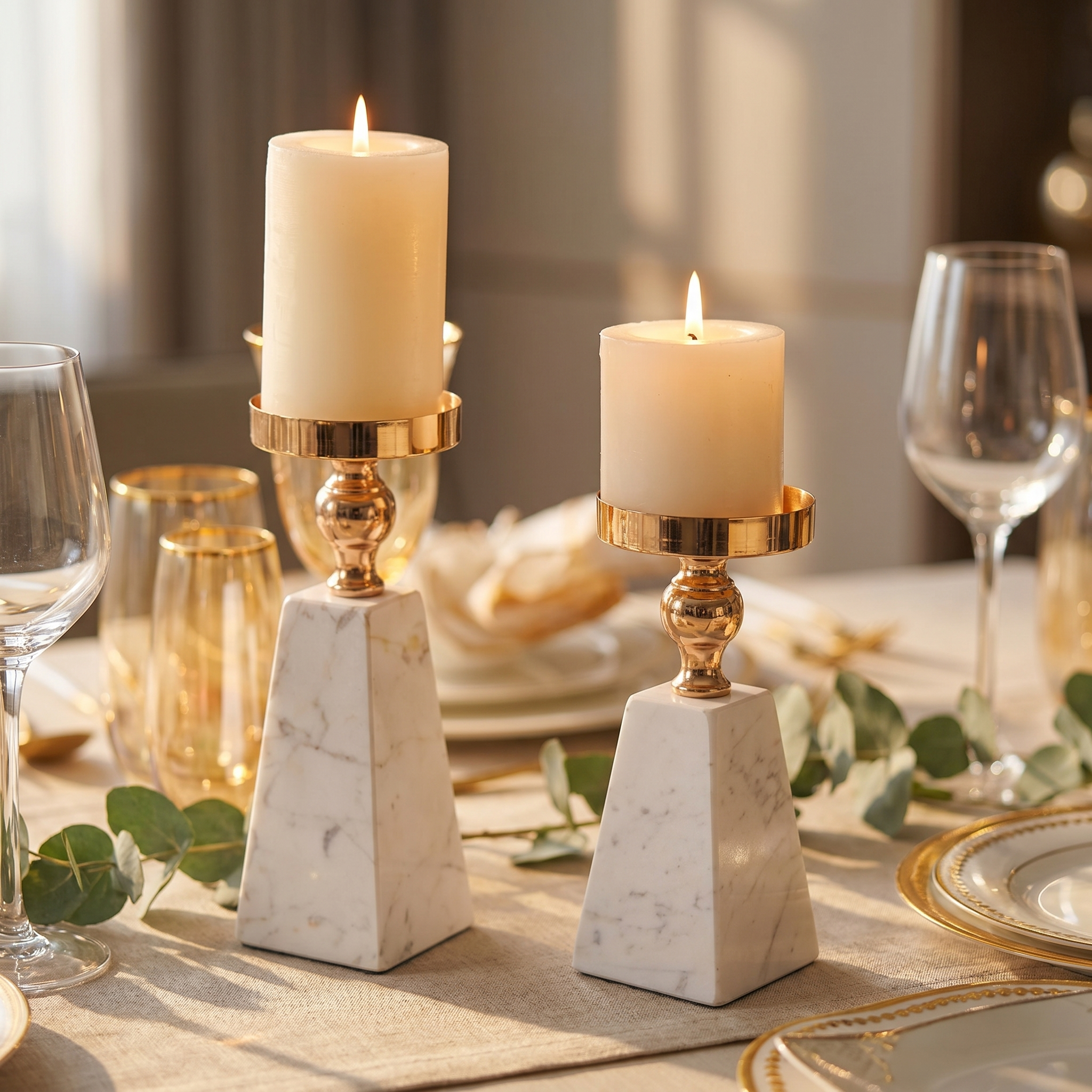 Pair of candle holders as a dining centerpiece