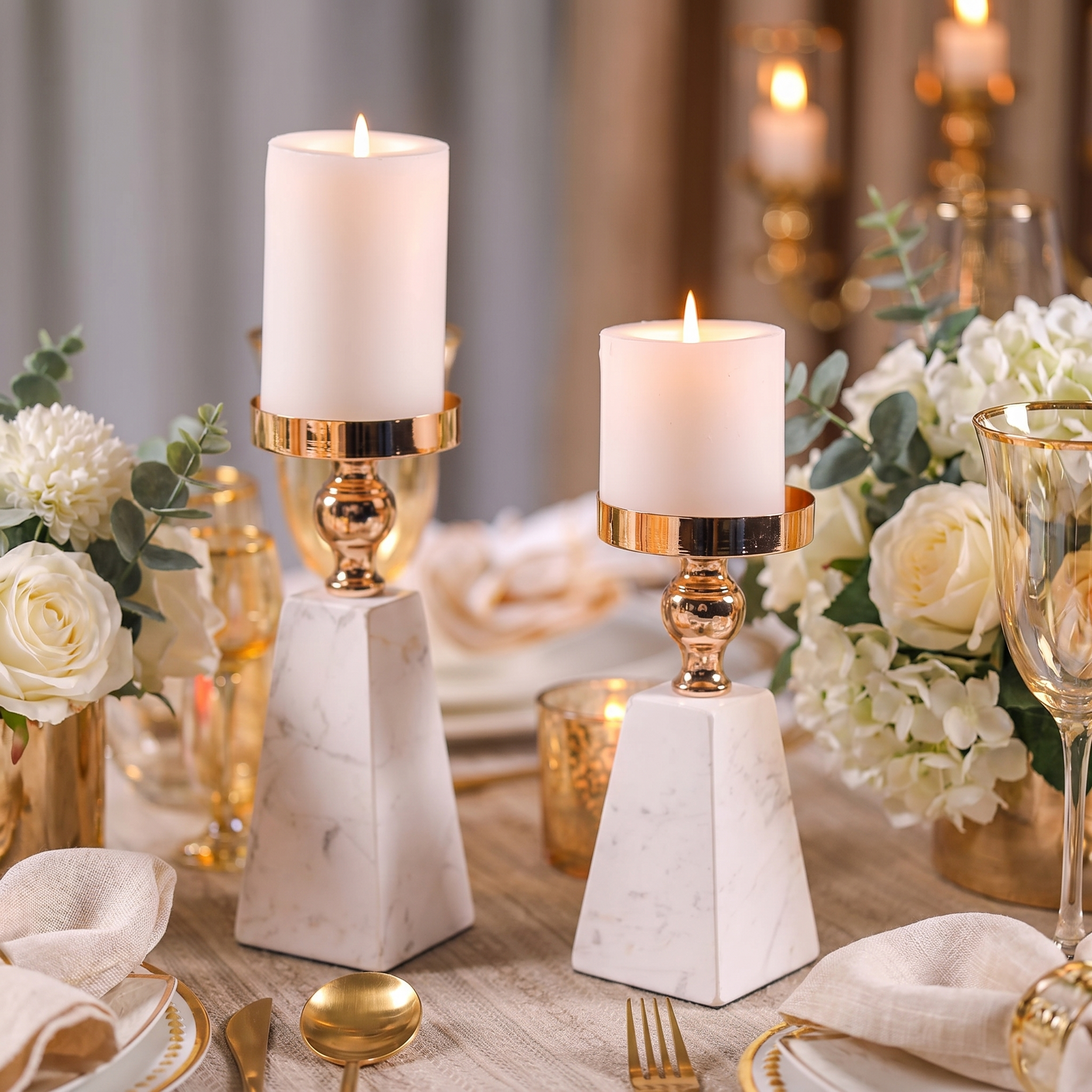 Pair of candle holders on a festive table