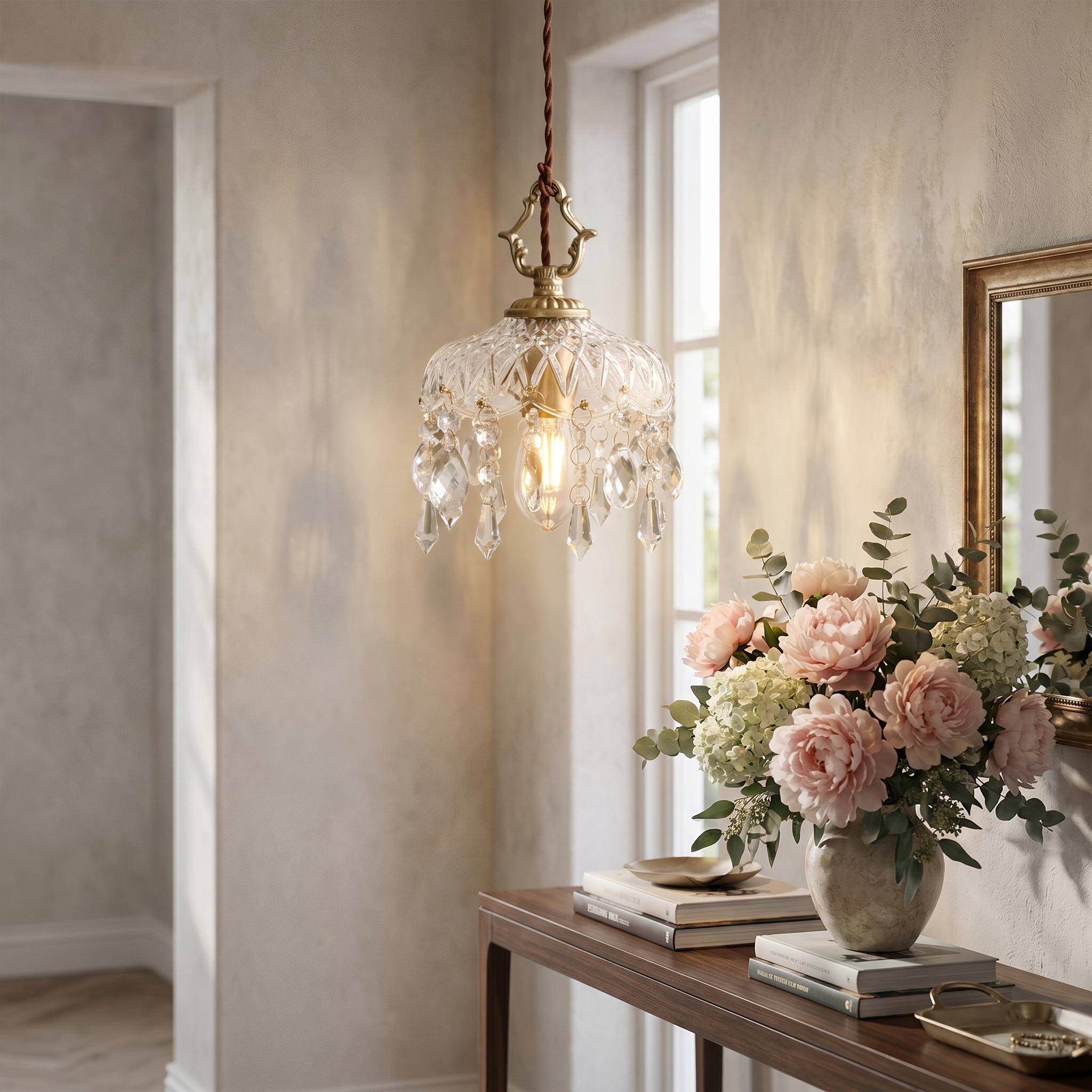 Crystal pendant in an entryway