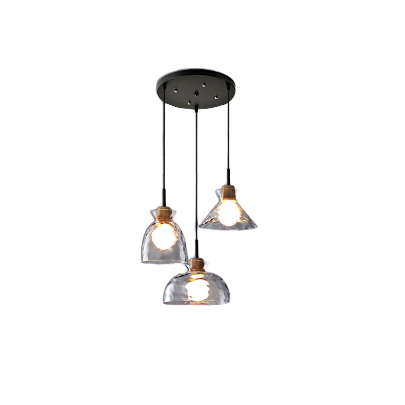 Chiara rippled glass 3-light round cluster pendant
