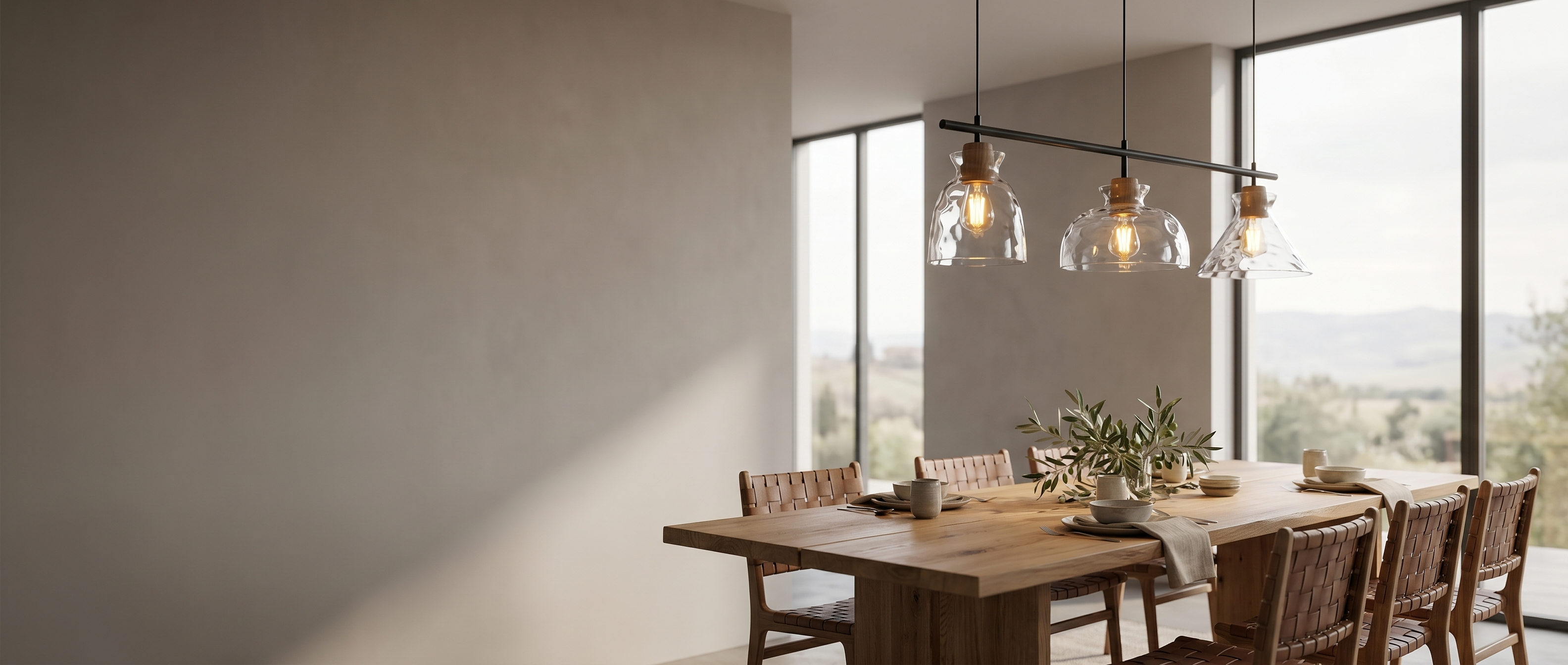 Chiara linear pendant over a dining table