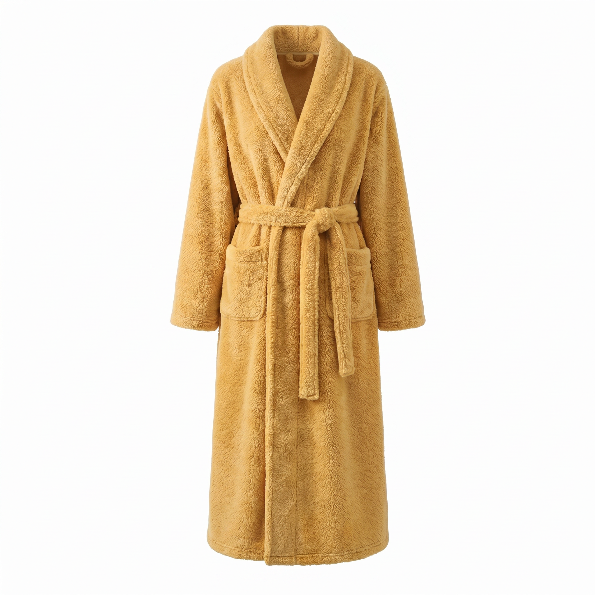 Tepore plush fleece robe in mustard yellow, front view