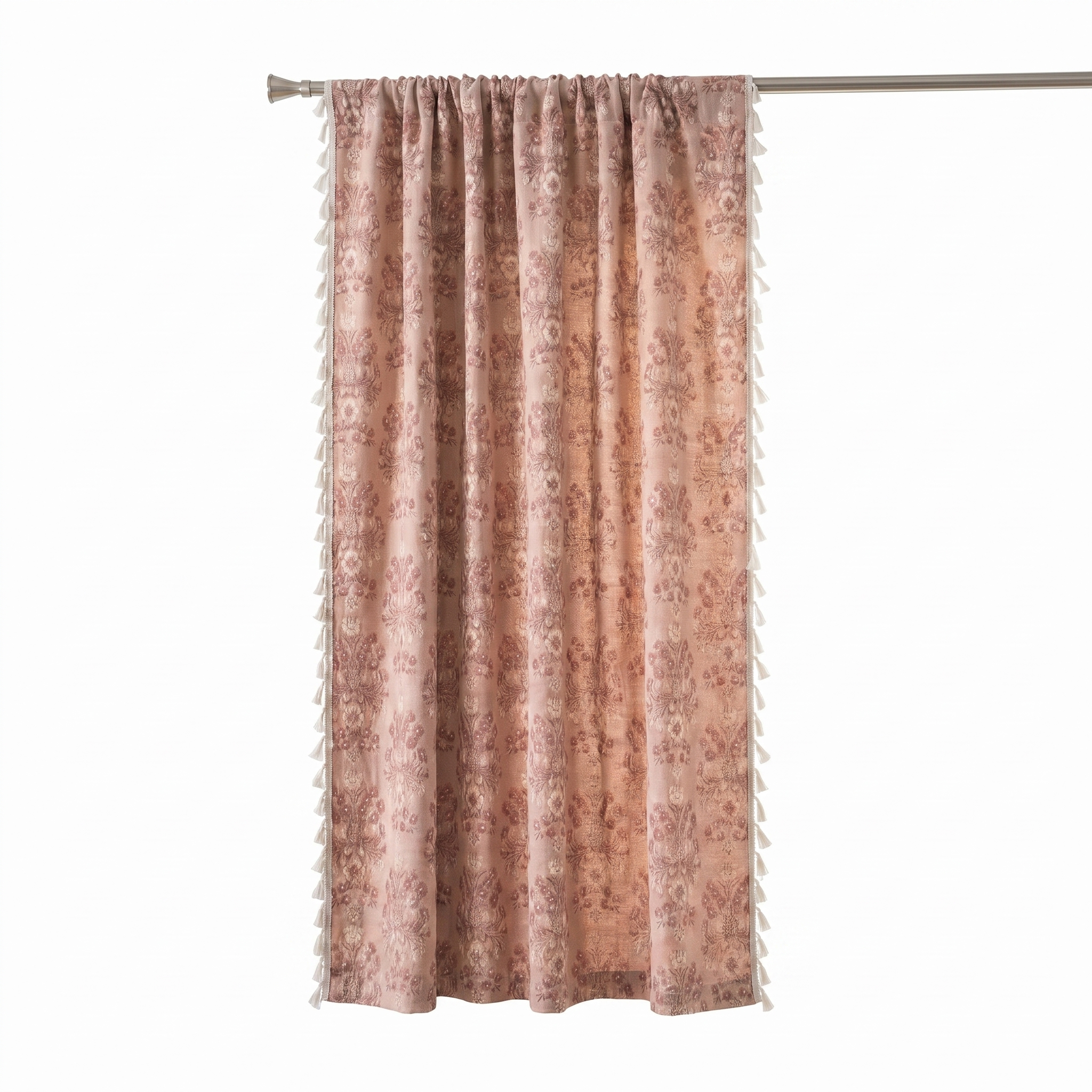 Fiorita floral tassel curtain in Blush Bloom on white