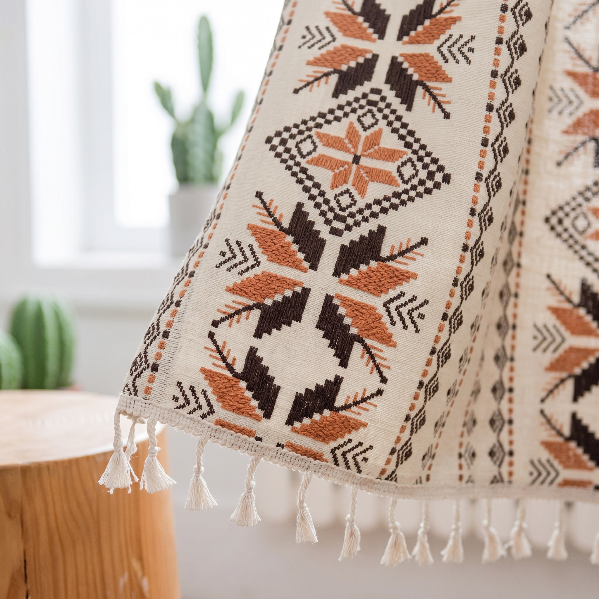 Cortona Bohemian Geometric Curtain tassel fringe close-up