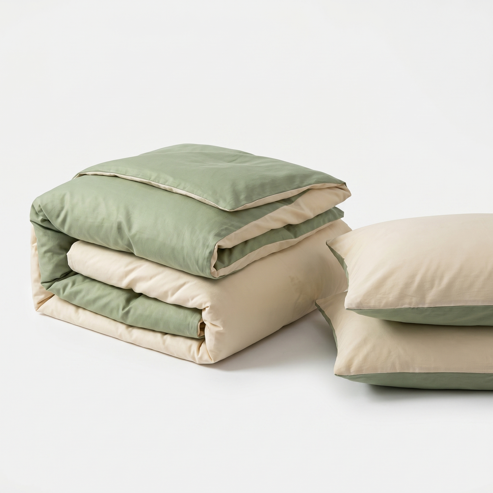Nuvola Reversible Cotton Duvet Set Sage Sand folded