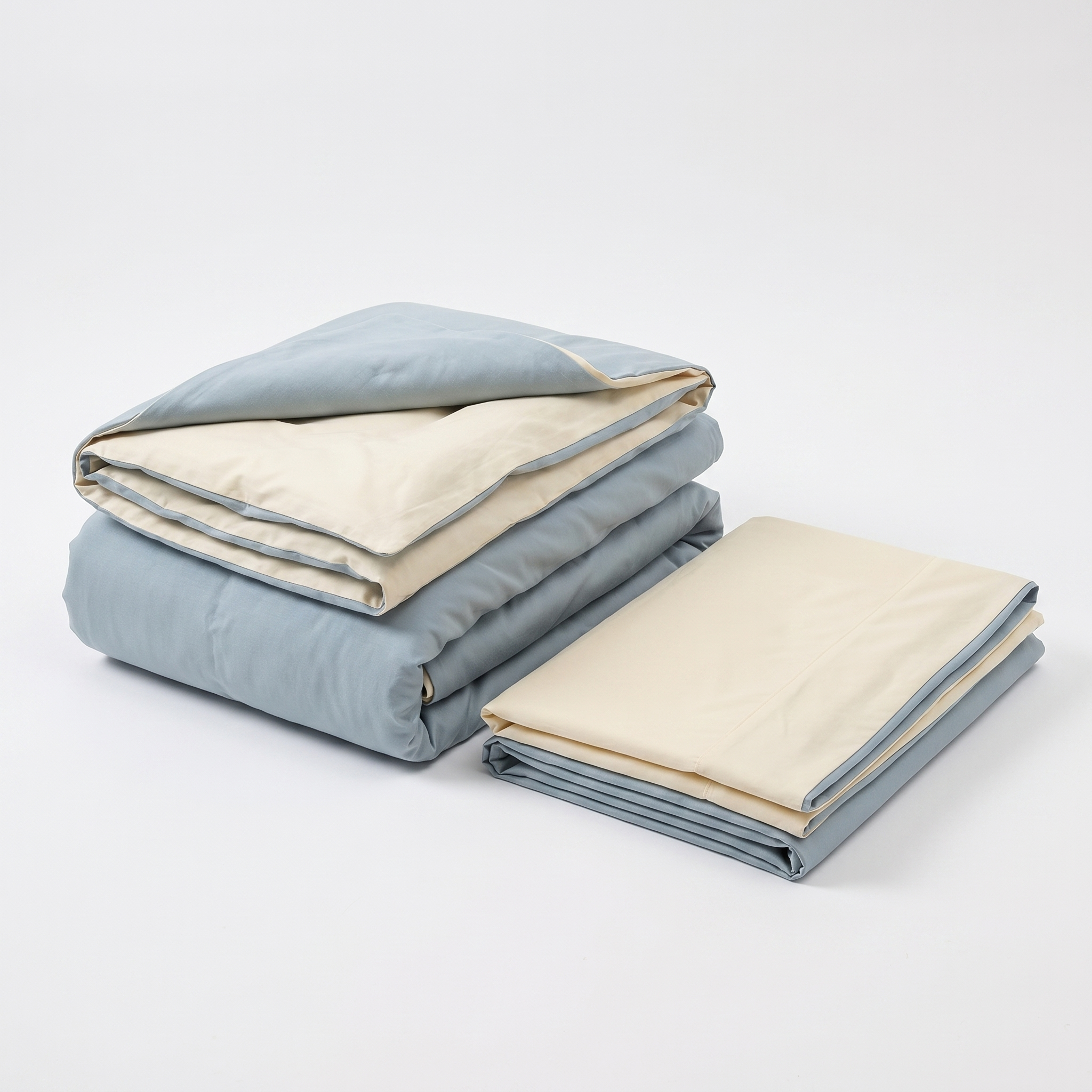 Nuvola Reversible Cotton Duvet Set Mist Blue folded