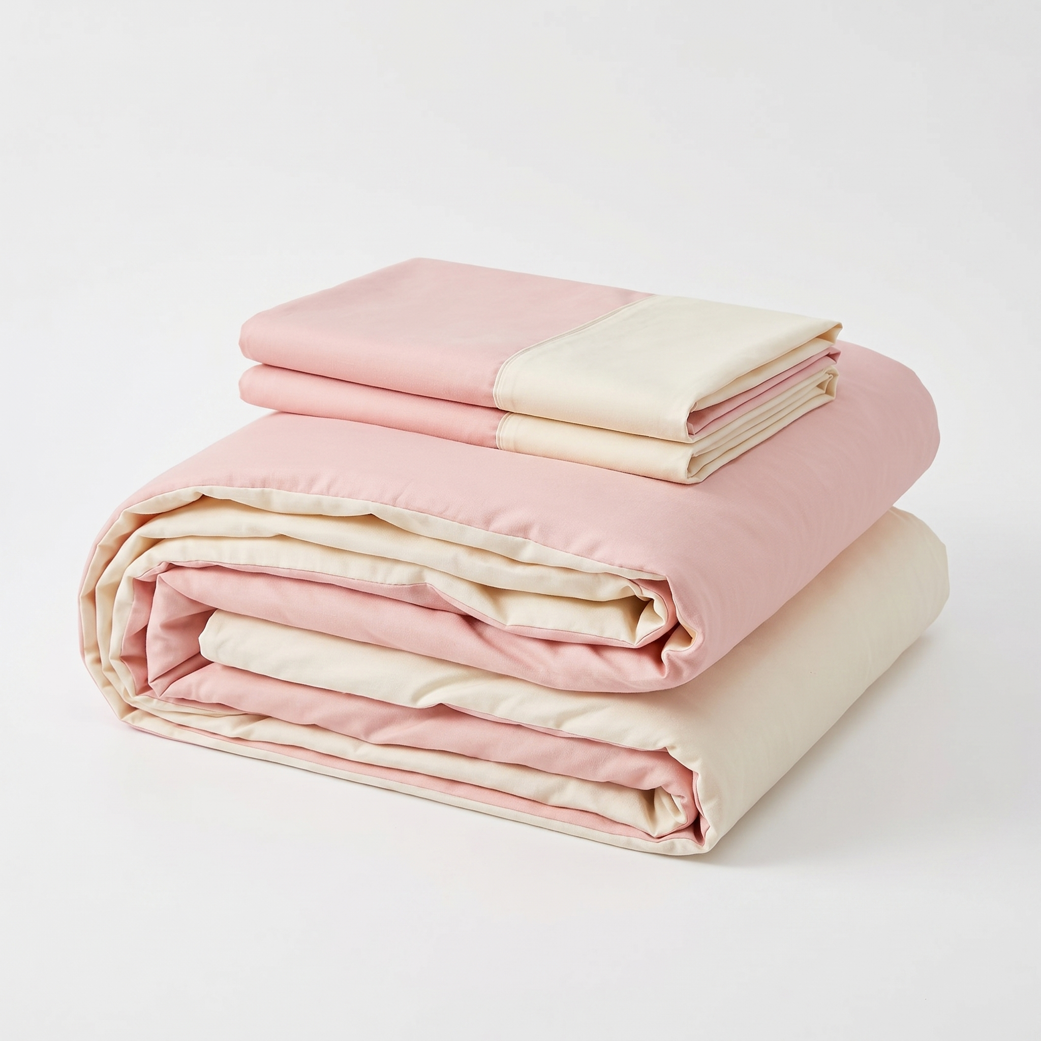 Nuvola Reversible Cotton Duvet Set Rose Ivory folded