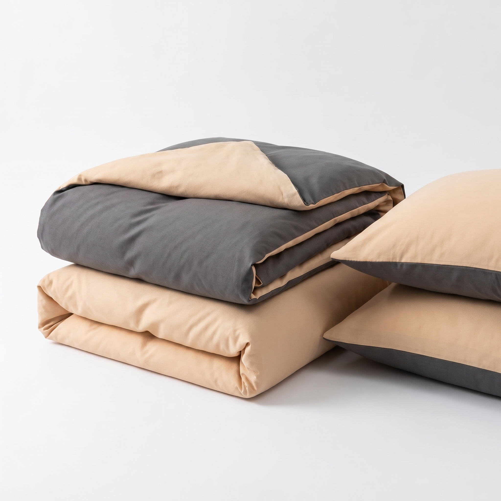 Nuvola Reversible Cotton Duvet Set Charcoal Beige folded