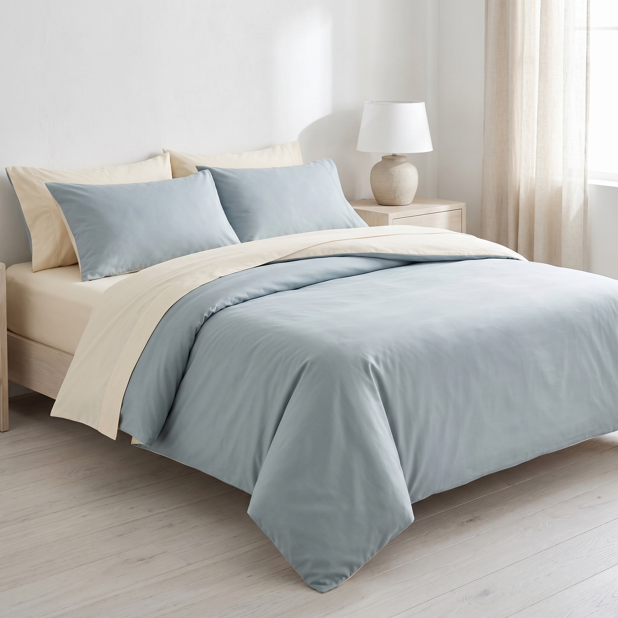 Nuvola Reversible Cotton Duvet Set Mist Blue bedroom