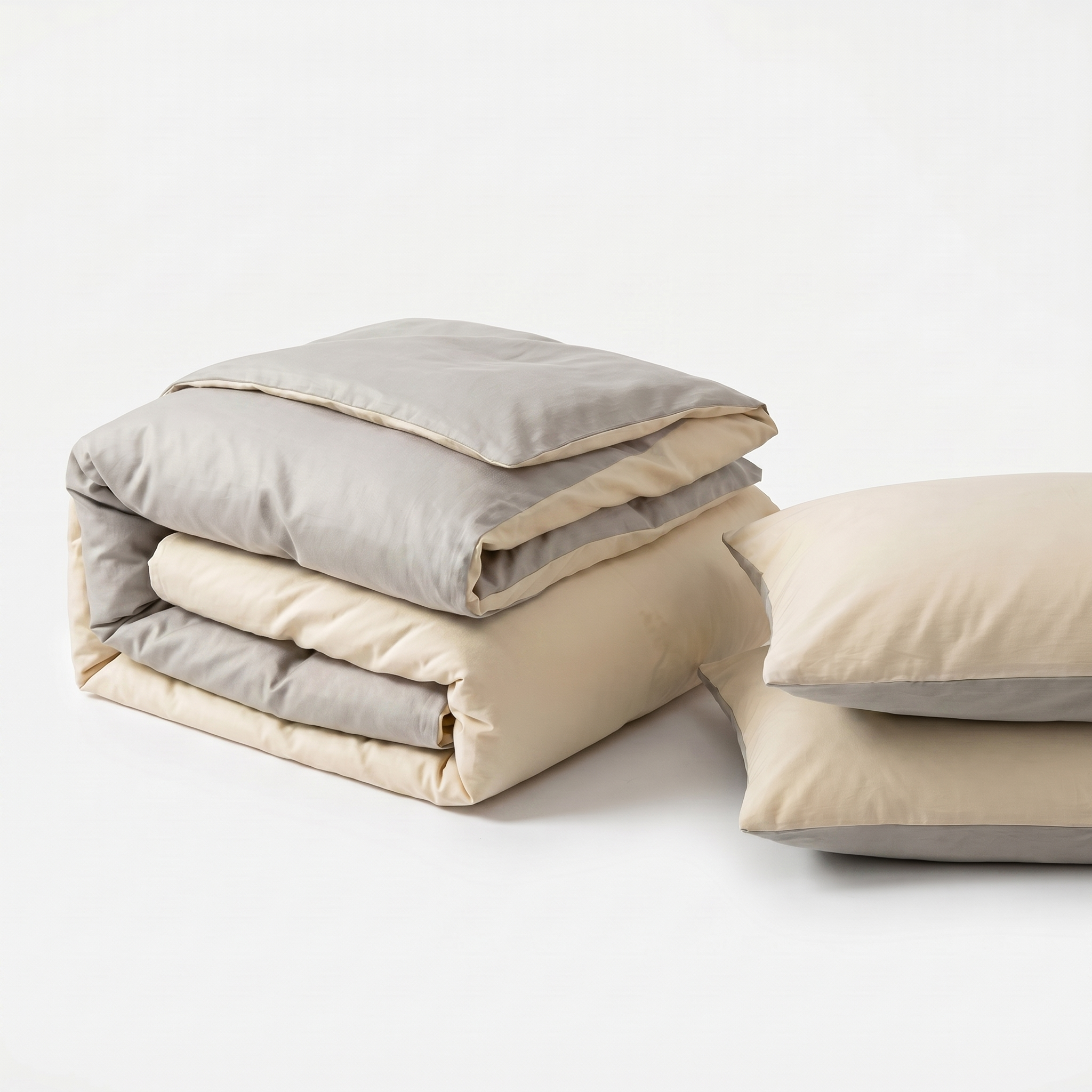 Nuvola Reversible Cotton Duvet Set Ivory Mist folded