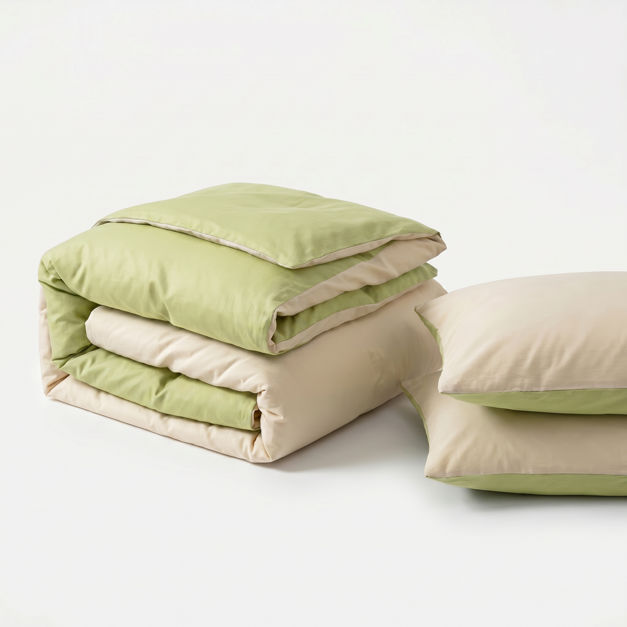 Nuvola Reversible Cotton Duvet Set Lime Cream folded