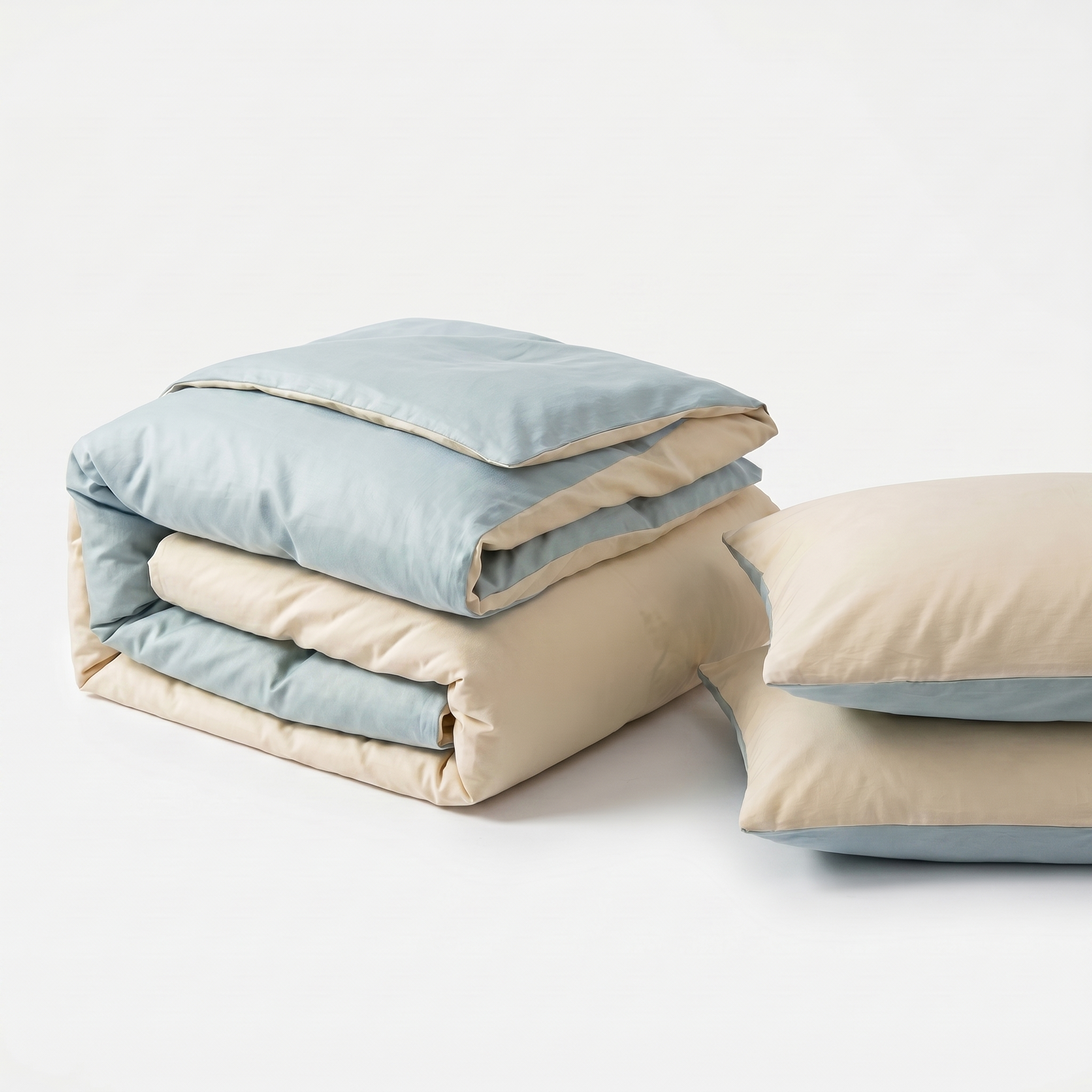 Nuvola Reversible Cotton Duvet Set Sky Frost folded