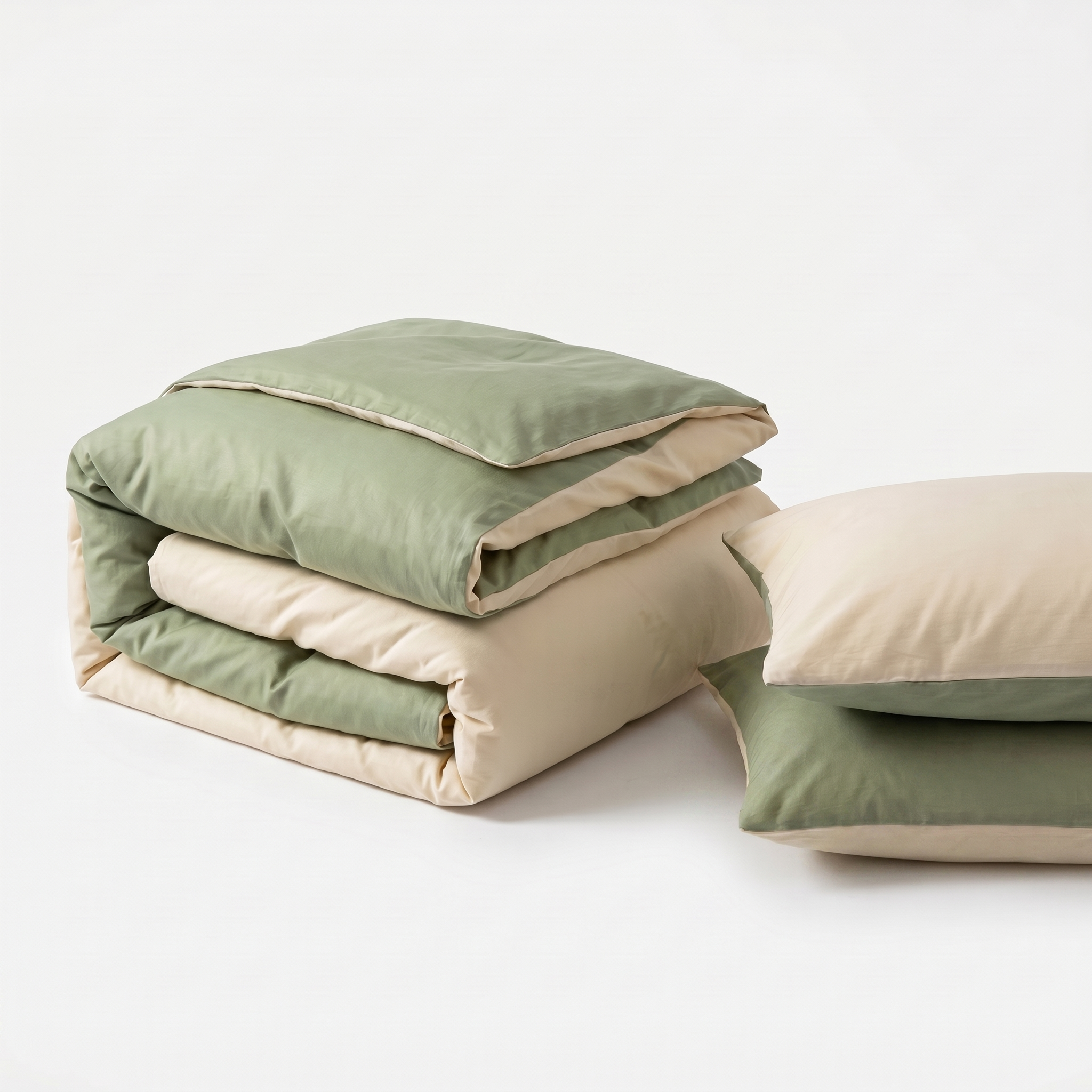 Nuvola Reversible Cotton Duvet Set Olive Glow folded