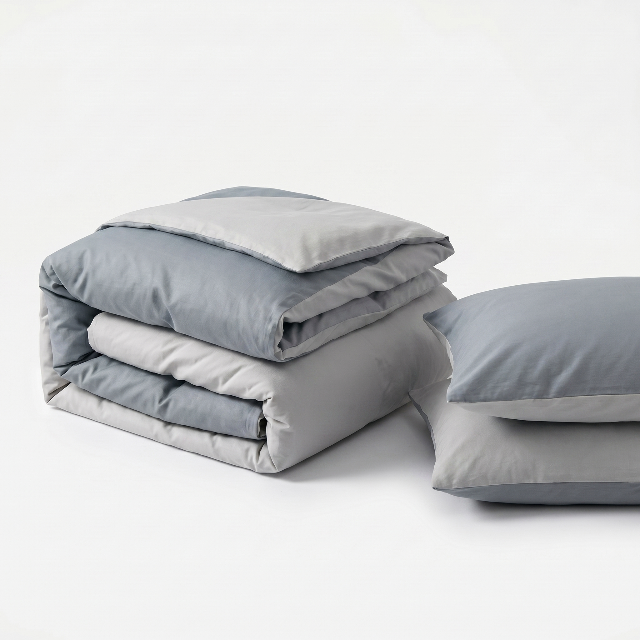 Nuvola Reversible Cotton Duvet Set Moonstone Gray folded