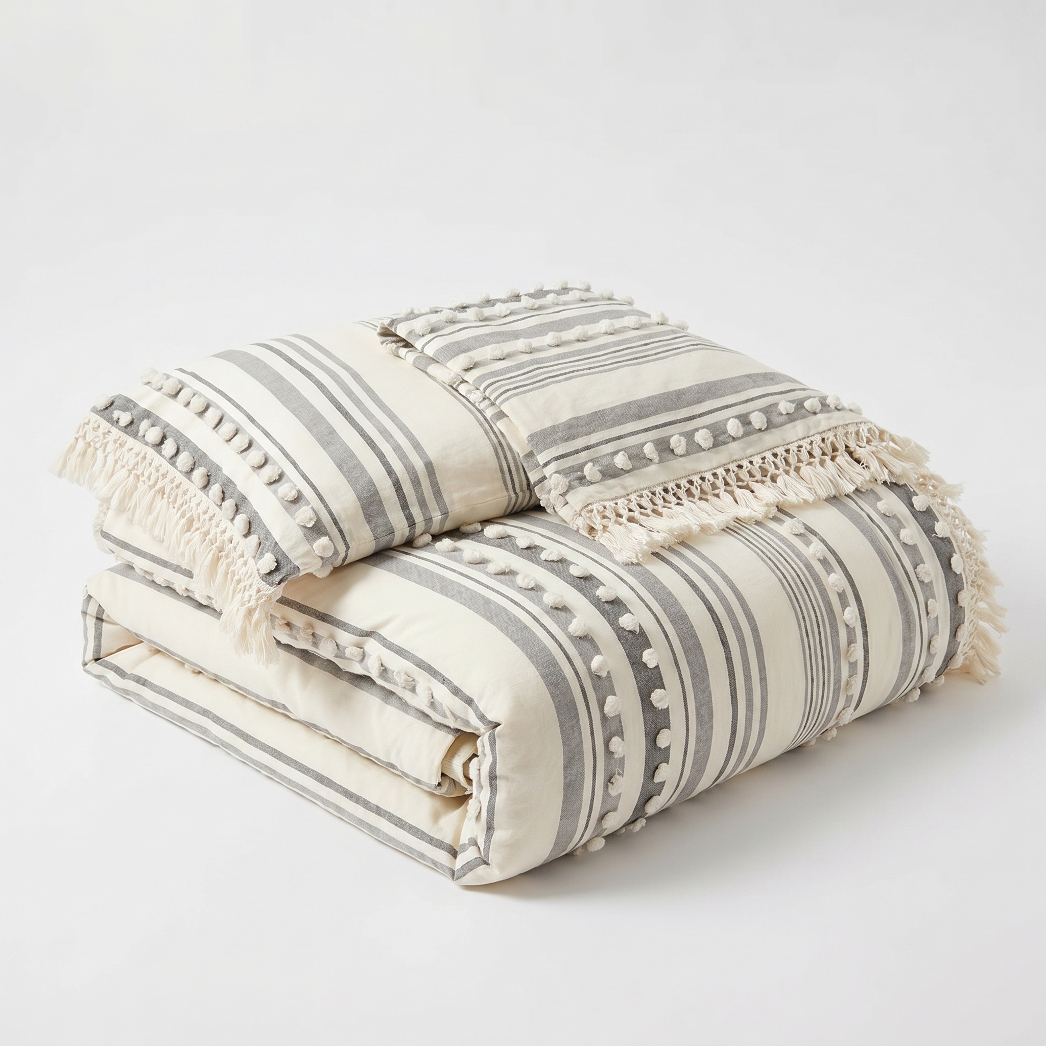Riviera Tufted Stripe Duvet Set Gray folded