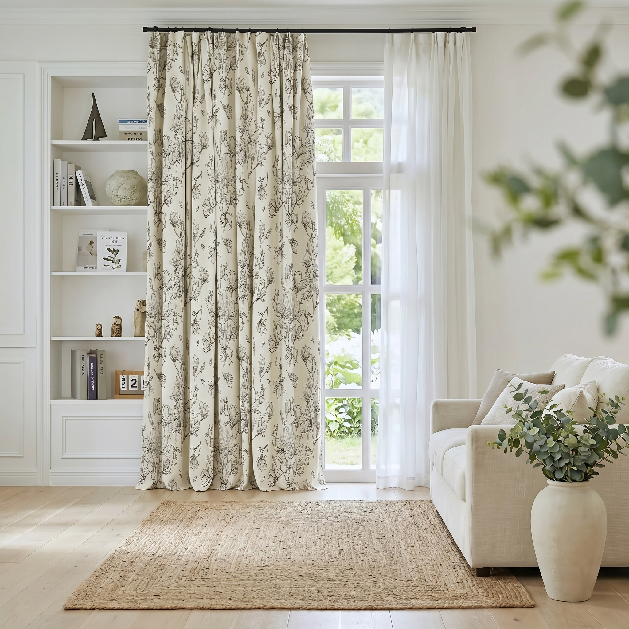 Belfiore Floral Blackout Curtain in a sunlit living room