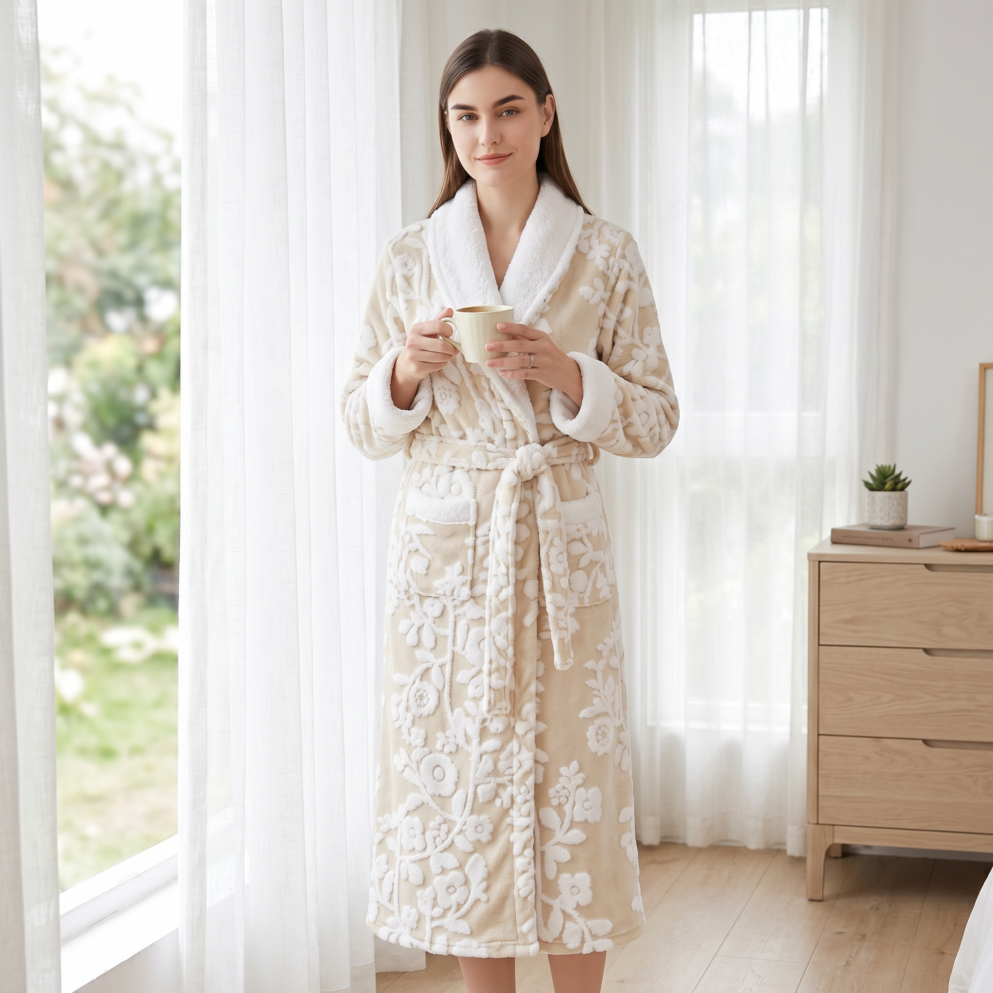 Amorosa Floral Jacquard Robe cream lifestyle