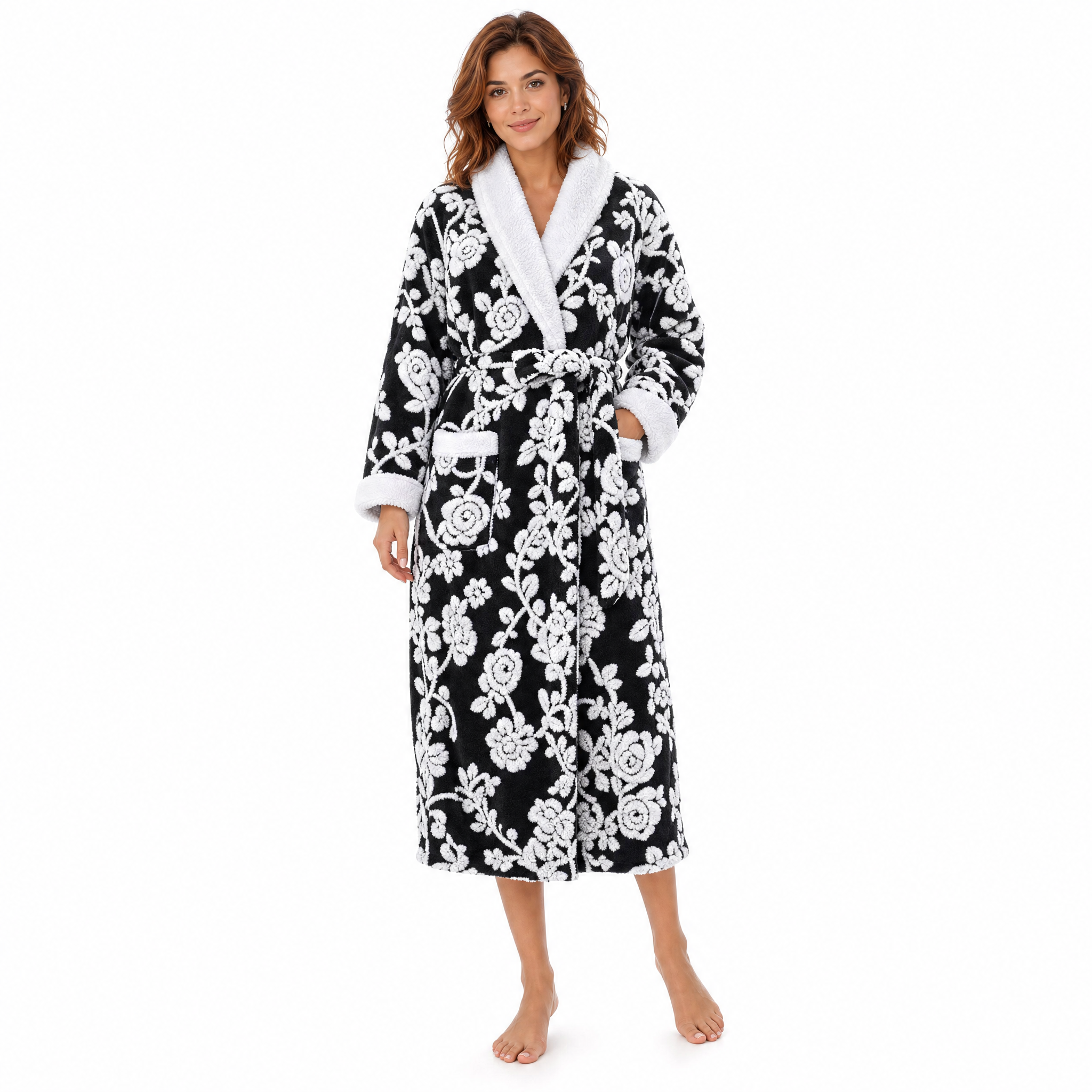 Amorosa Floral Jacquard Robe Midnight Romance