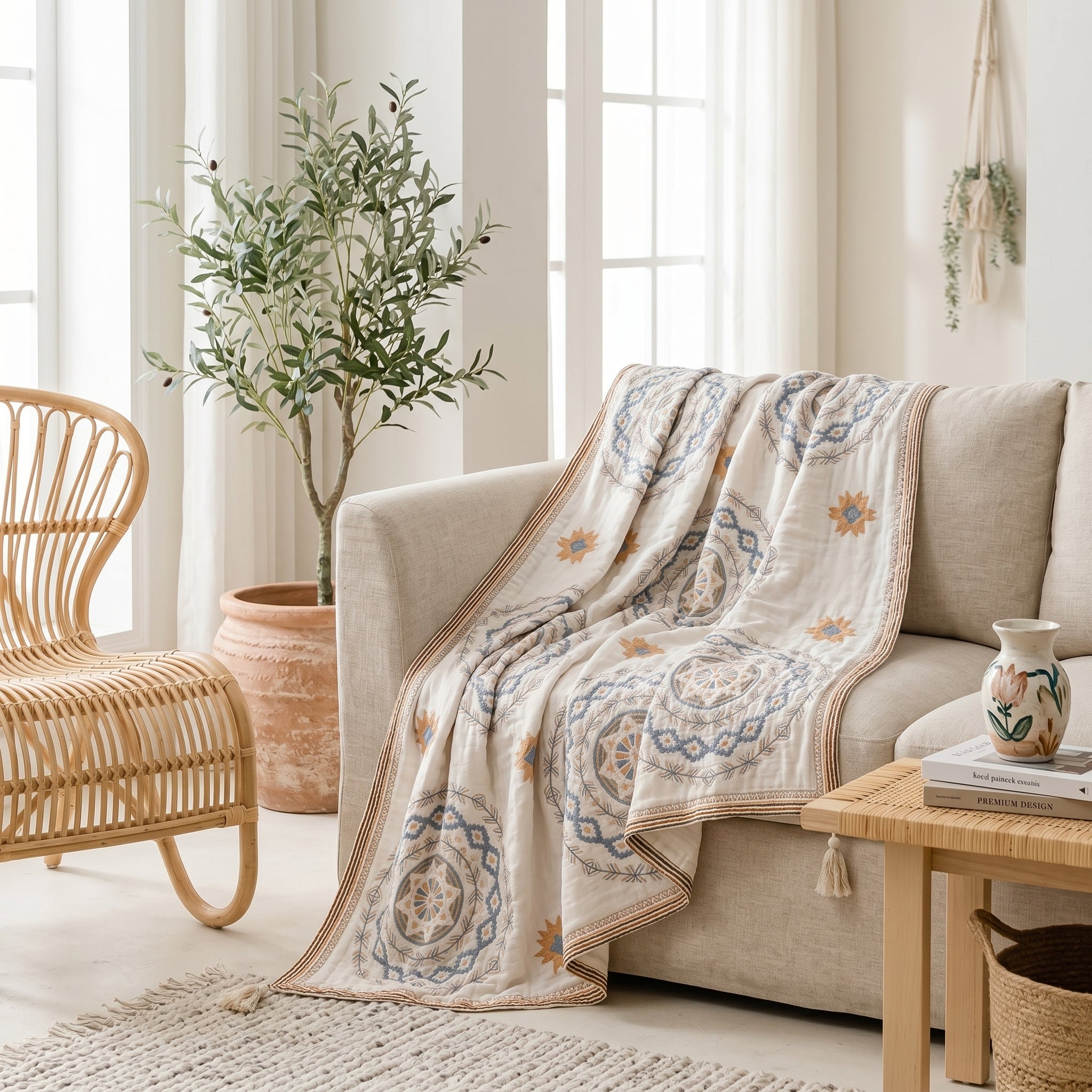 Amalfi Boho Mandala Cotton Throw on sofa