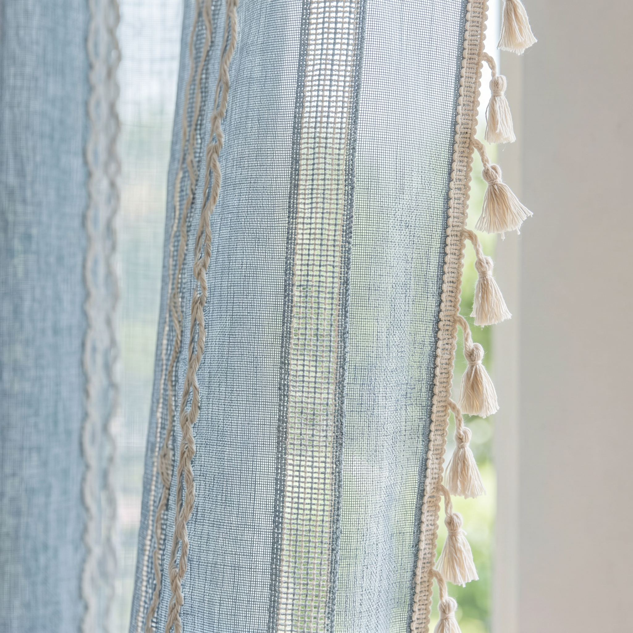 Brezza Sheer Tassel Curtain stripe and tassel detail