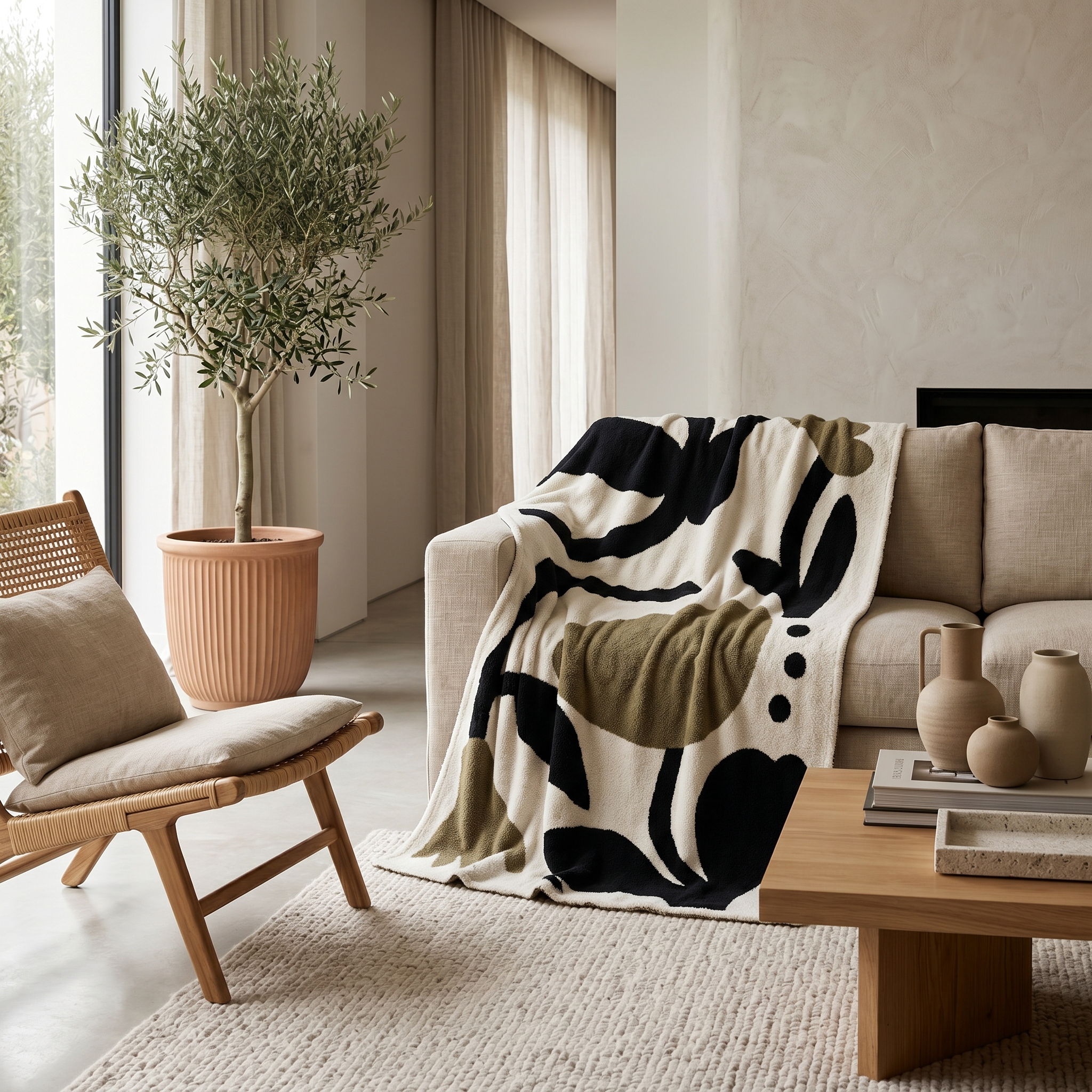 Fiorella Abstract Floral Throw Blanket draped on sofa