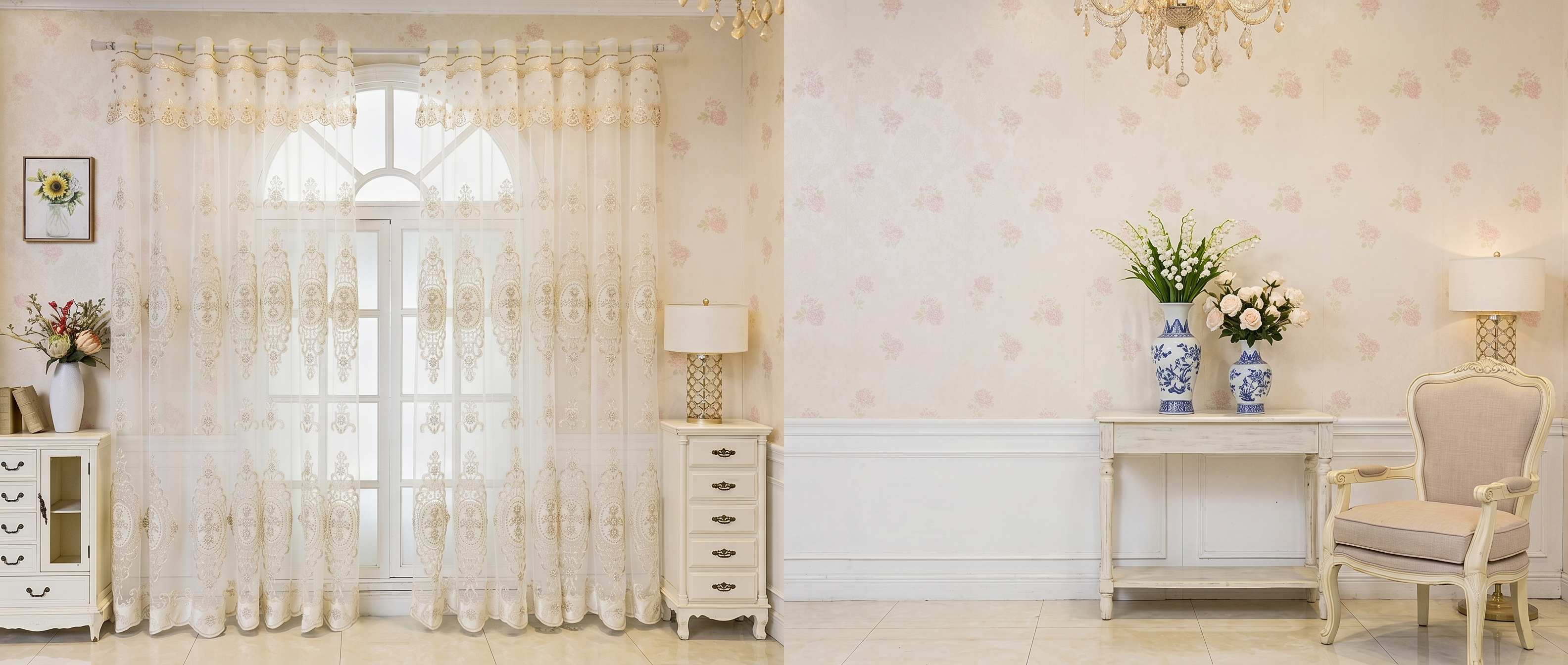 Serafina Embroidered Sheer Lace Curtain living room banner