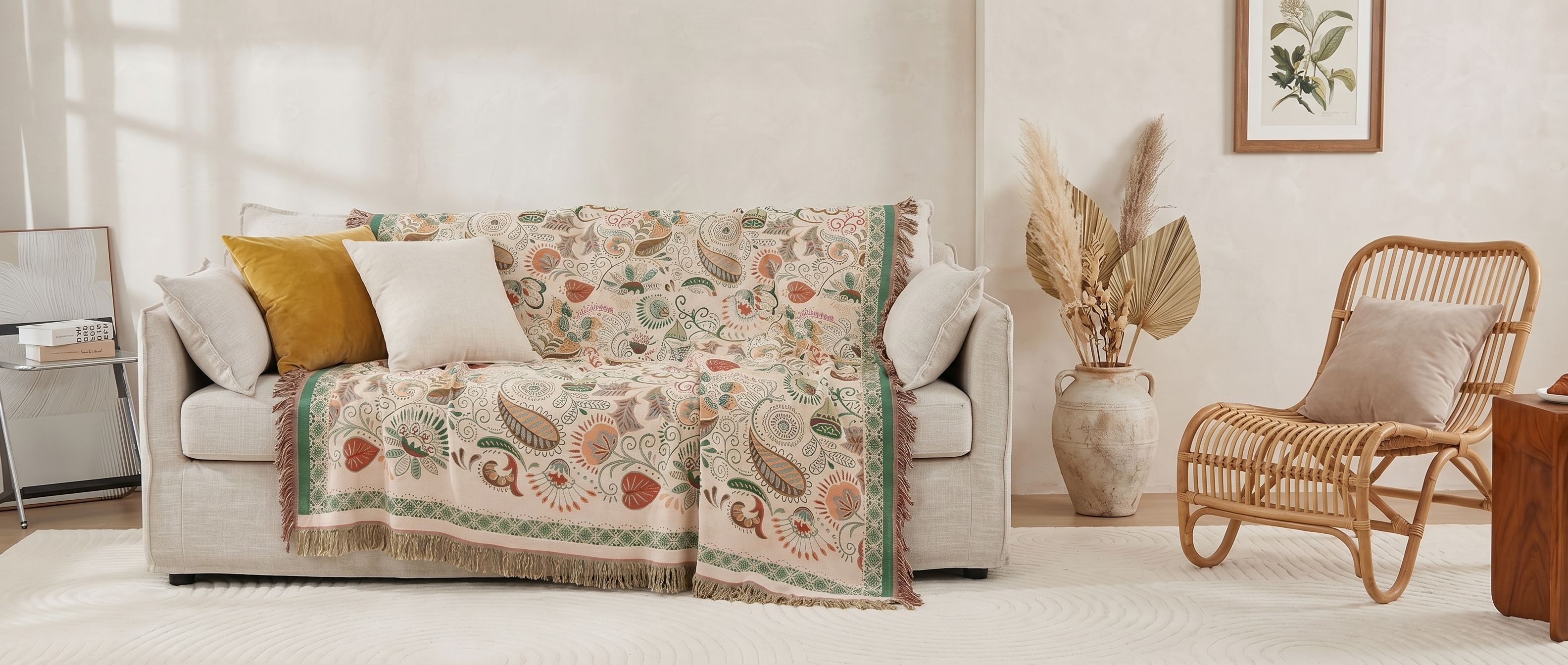 Edera Boho Floral Throw Blanket living room banner
