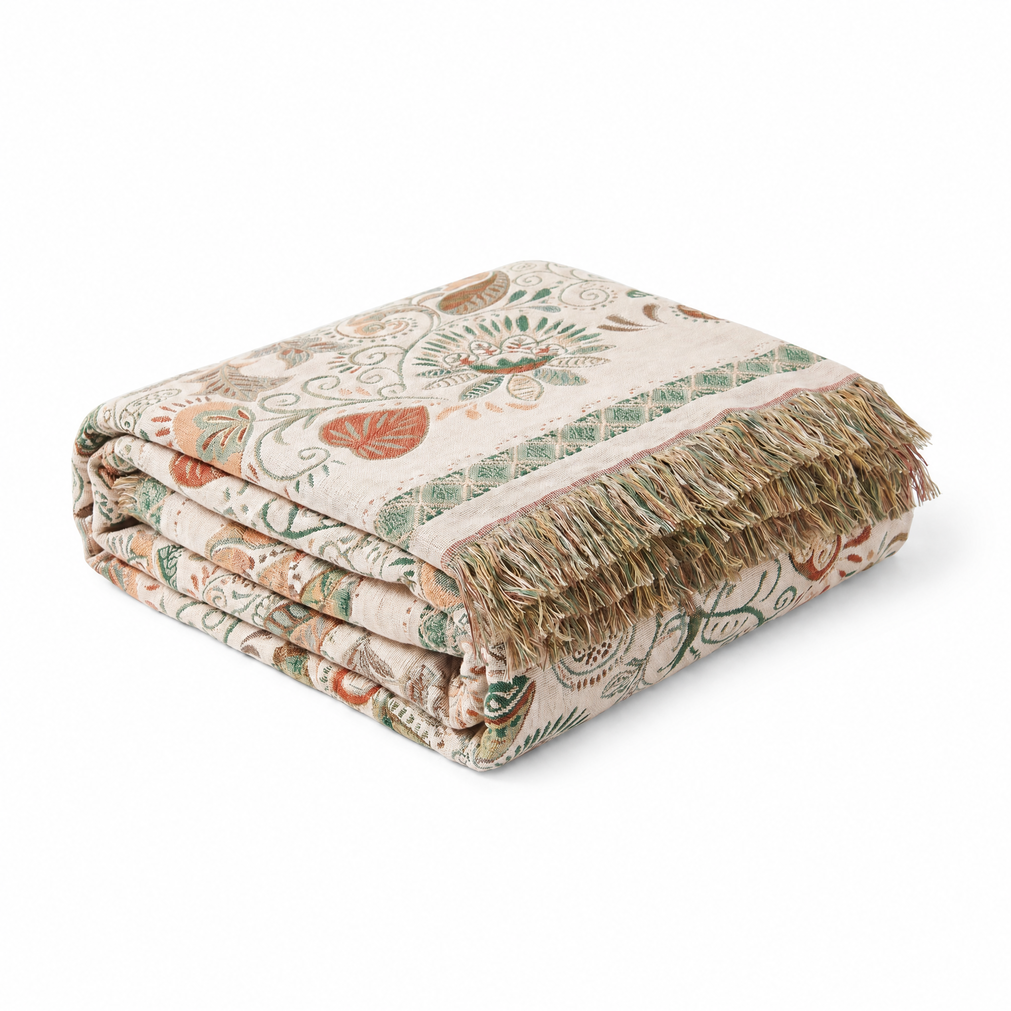 Edera Boho Floral Throw Blanket Blush Maple folded