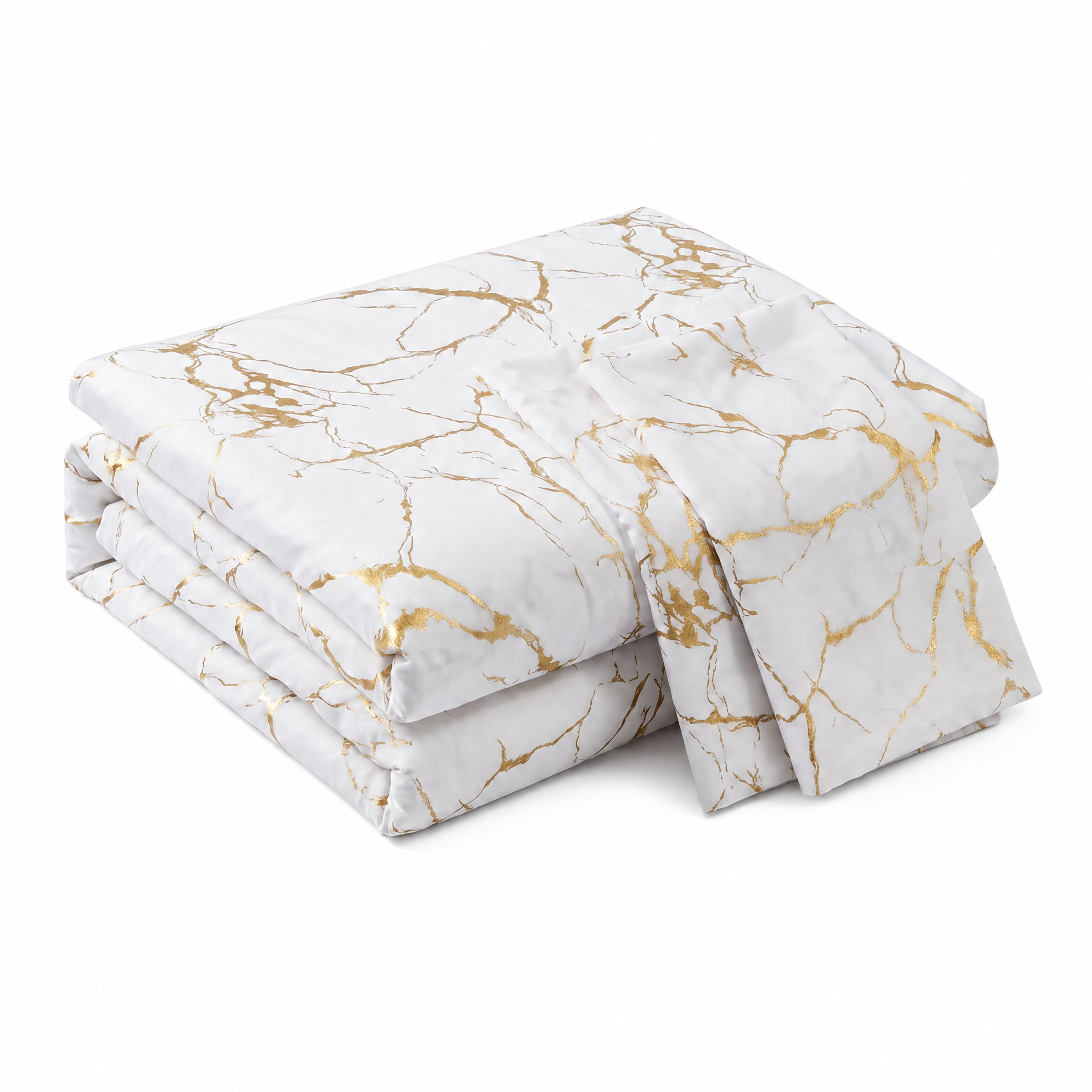 Carrara Gold Marble Duvet Set White folded