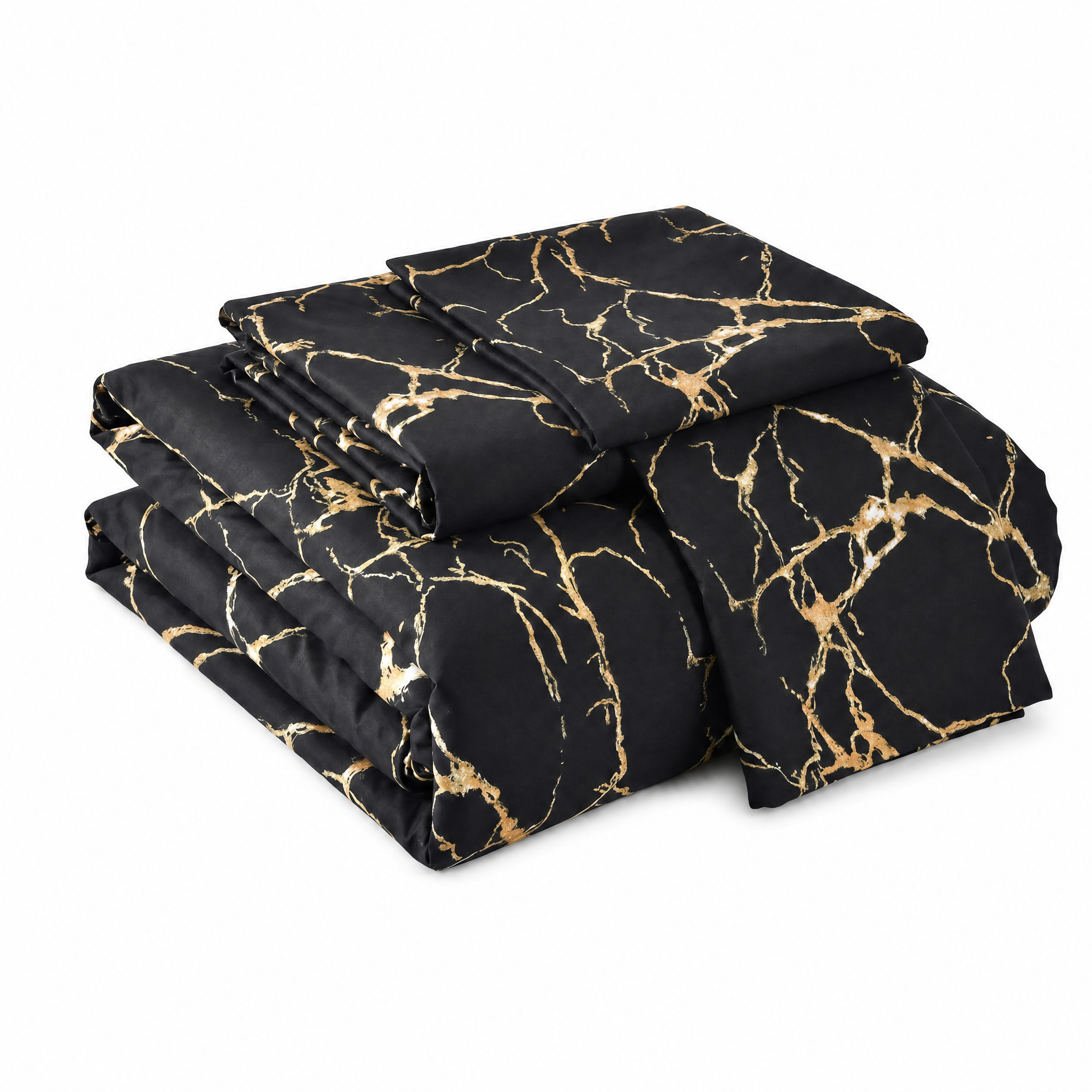 Carrara Gold Marble Duvet Set Black folded
