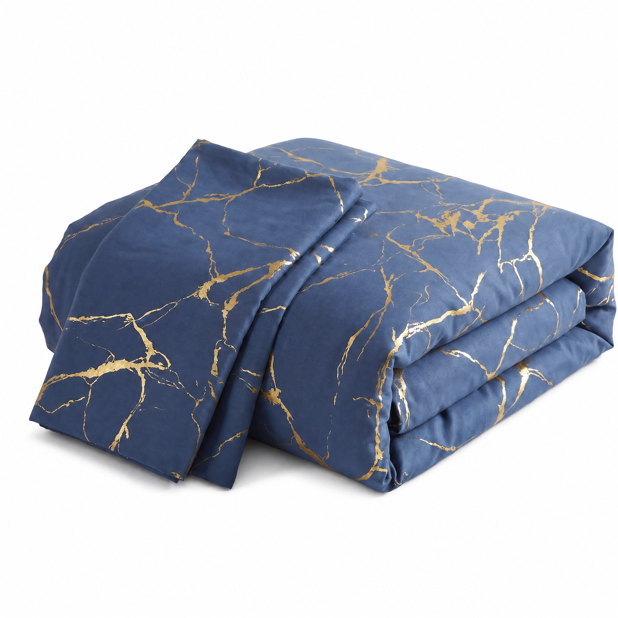 Carrara Gold Marble Duvet Set Blue folded