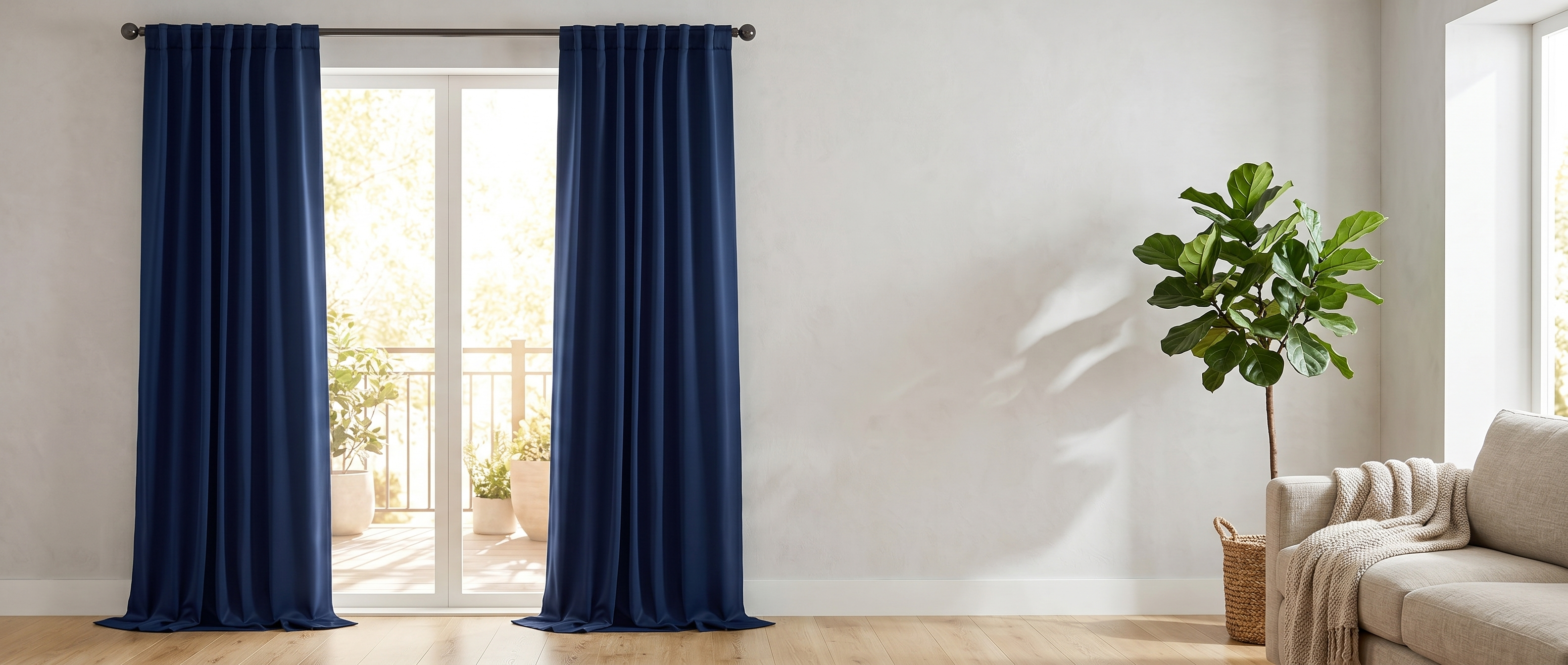Penombra Thermal Blackout Curtains navy living room banner