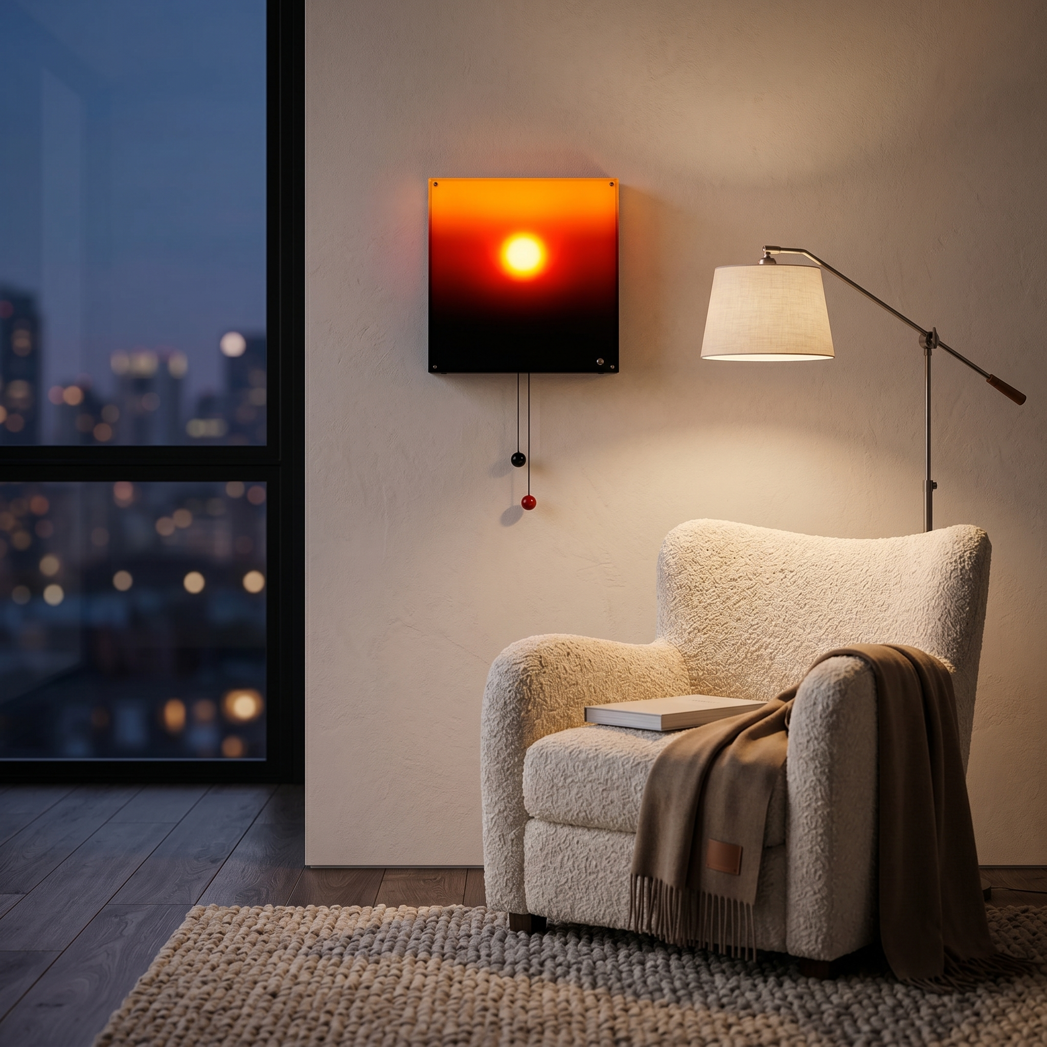 Sunset glow wall light in a cosy reading corner