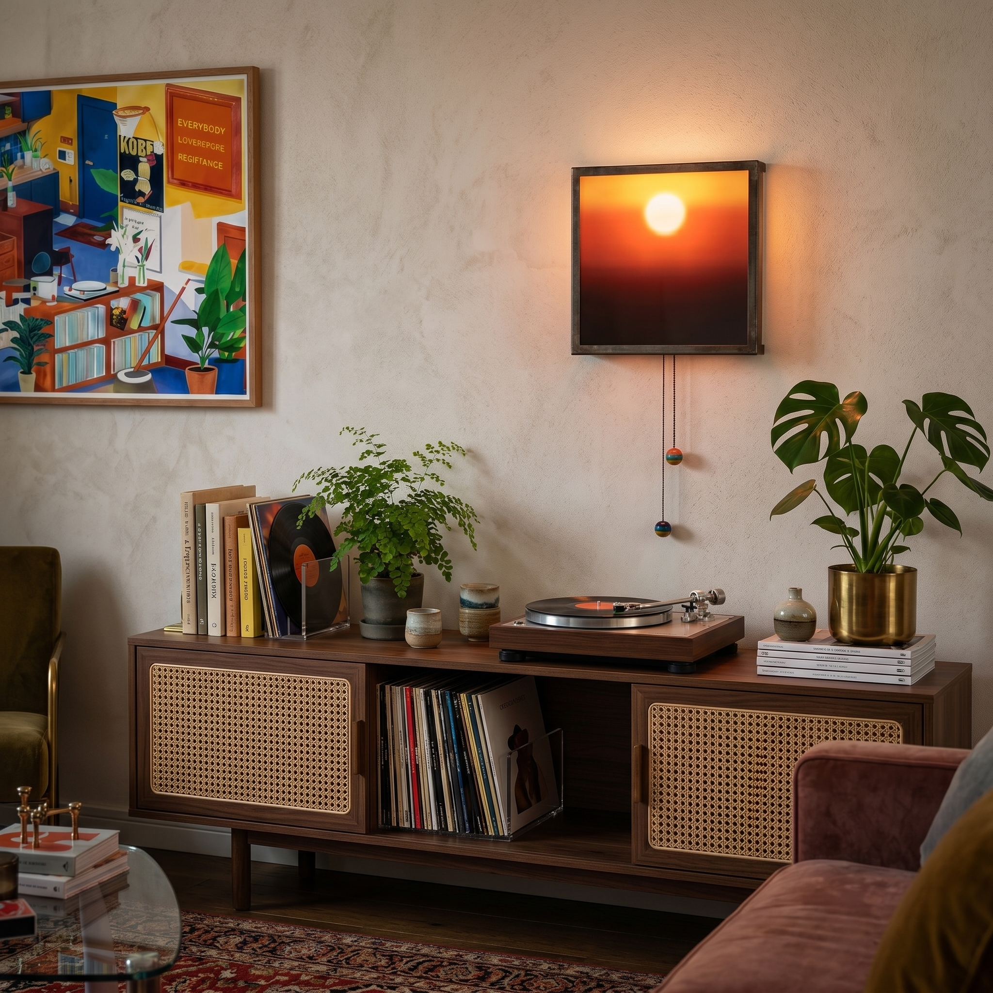 Sunset glow wall light in an eclectic styled room