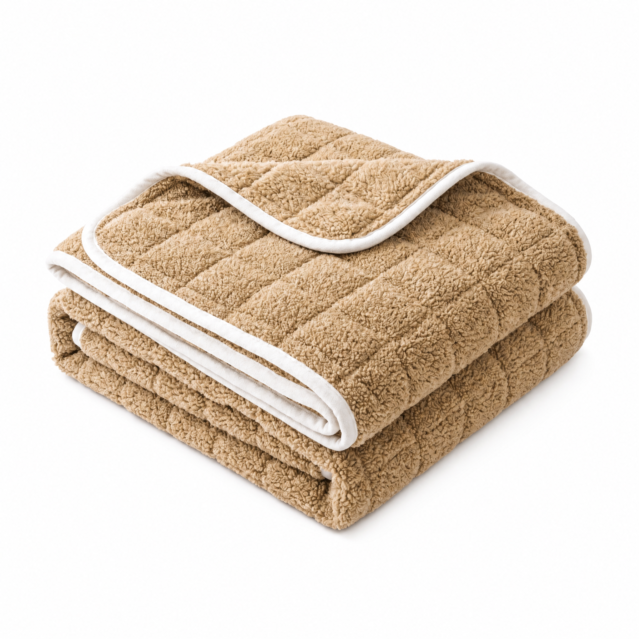 Nuvola boucle sofa cover in Warm Sand, folded on white