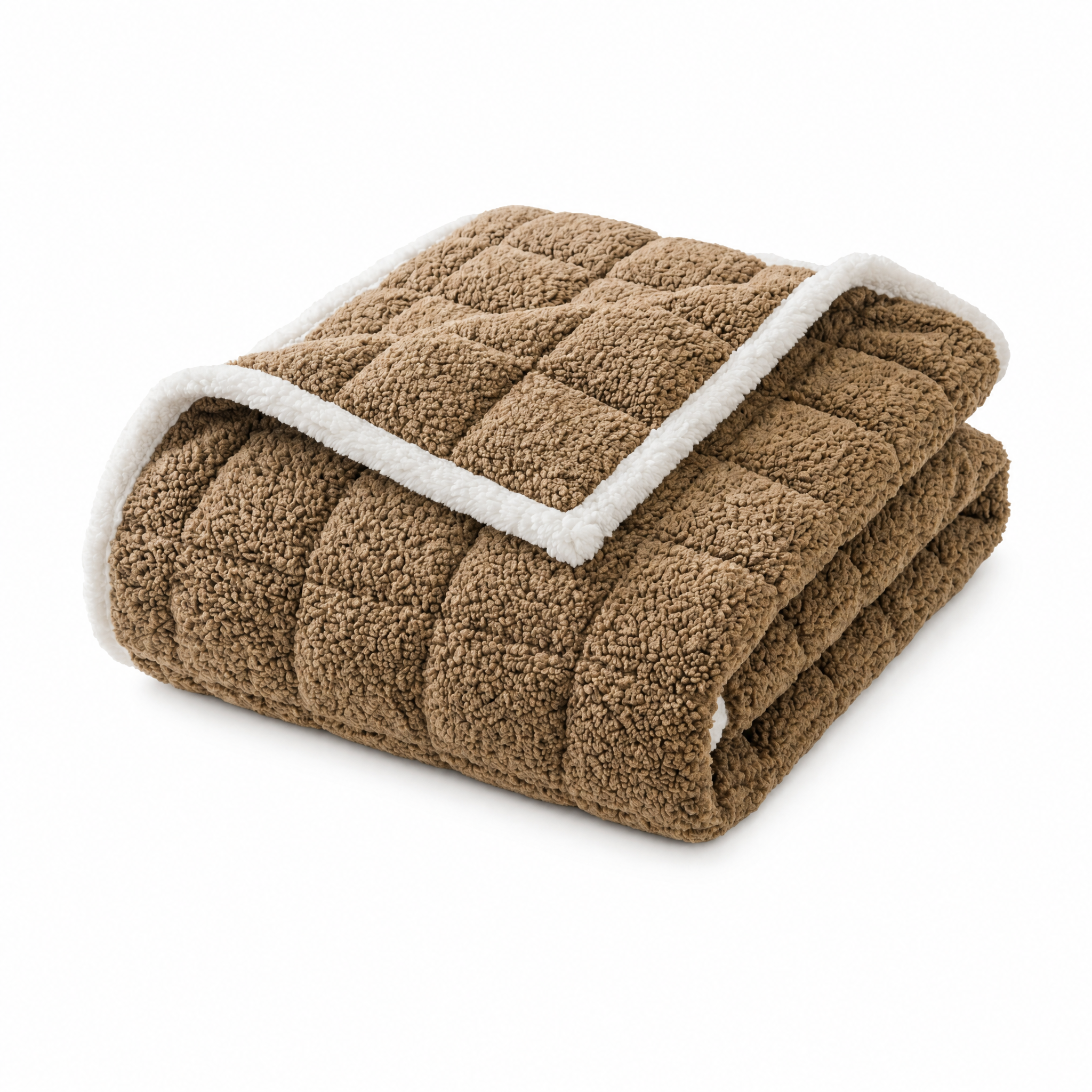 Nuvola boucle sofa cover in Mocha Brown, folded on white