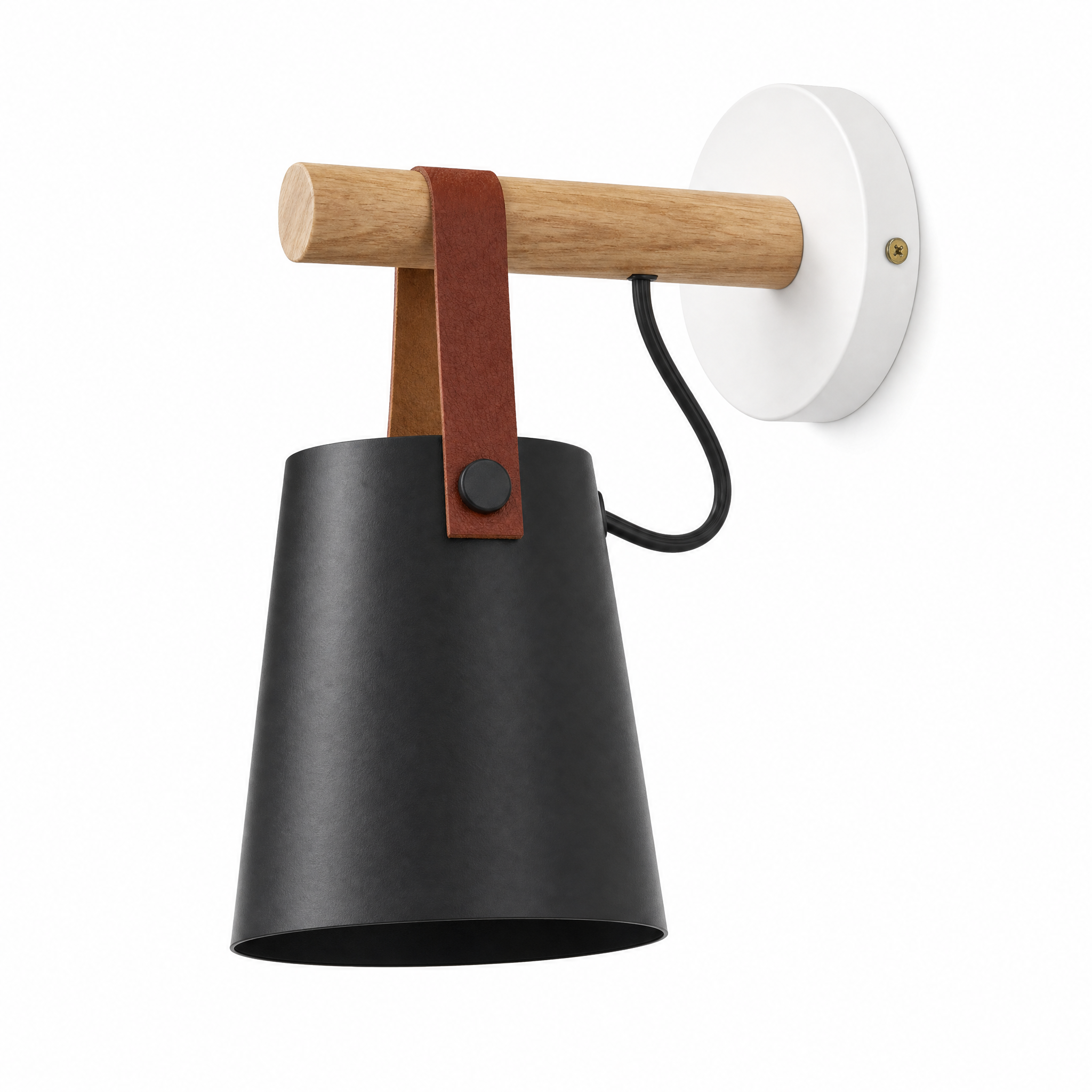 Sella leather strap wall sconce in black on white