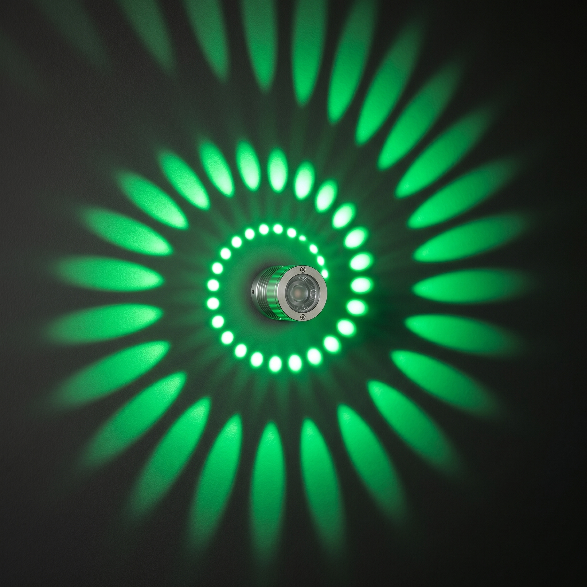 Modern swirl LED light glowing green