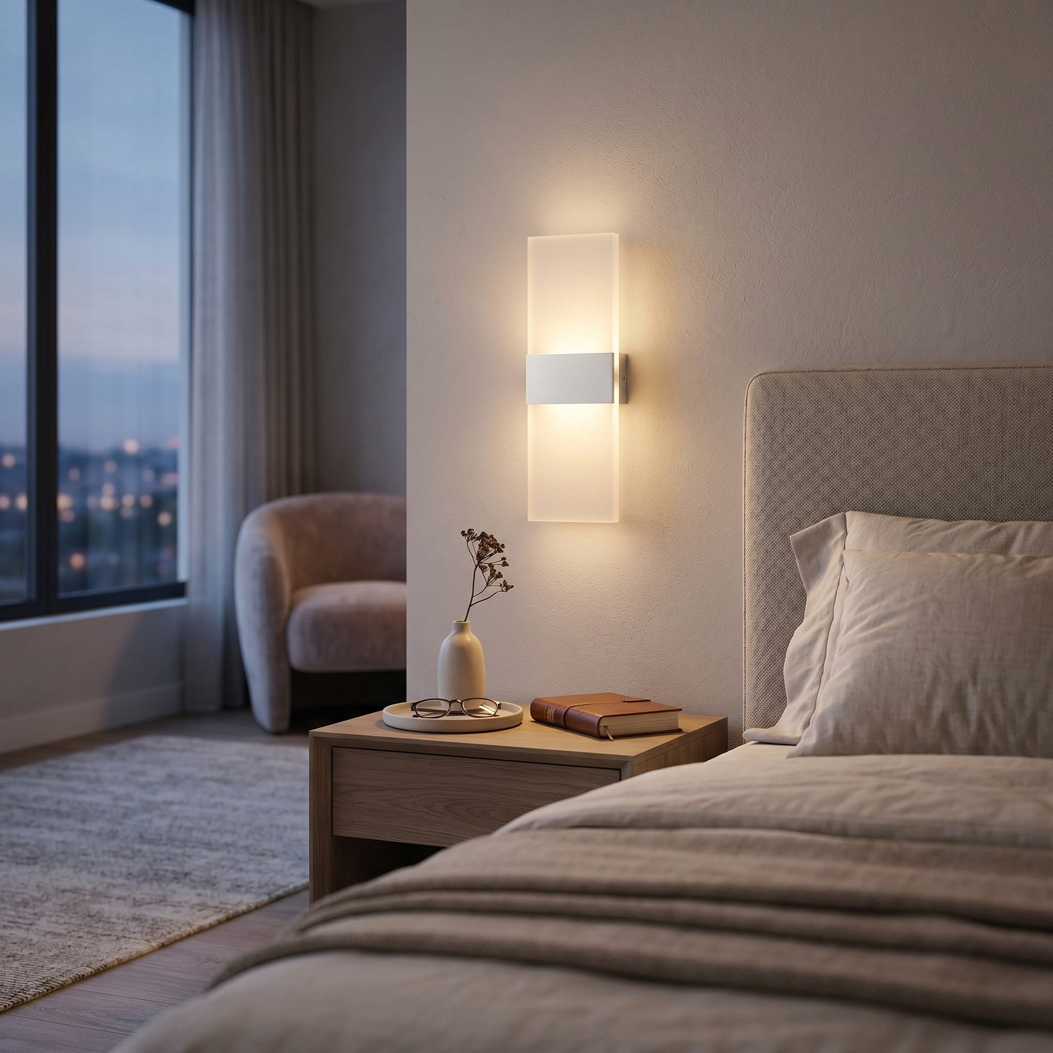 Velo Minimalist LED Wall Sconce white bar beside a bed