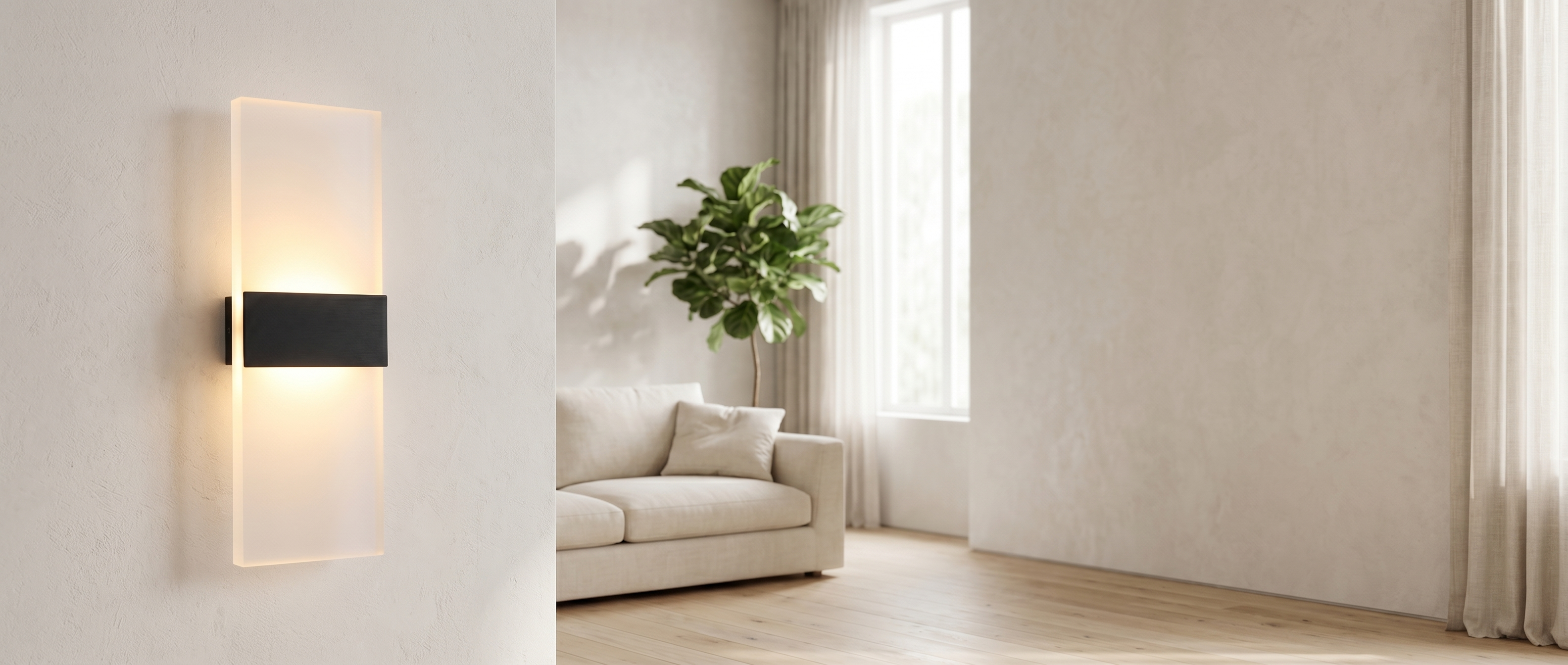 Velo Minimalist LED Wall Sconce in a bright living room banner