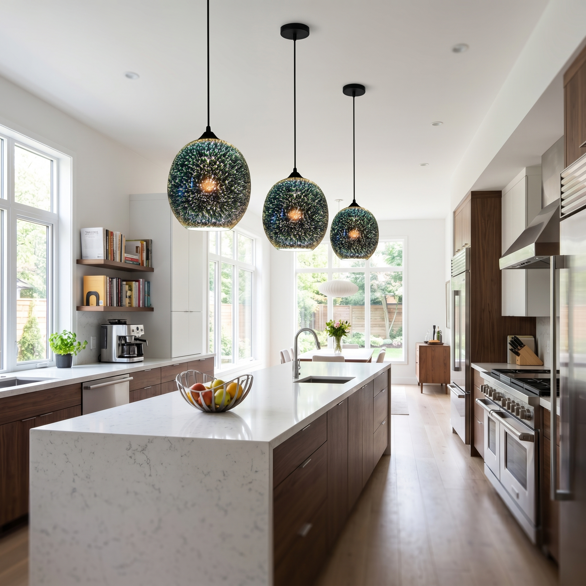 Notte Stellata sphere pendants over a kitchen island