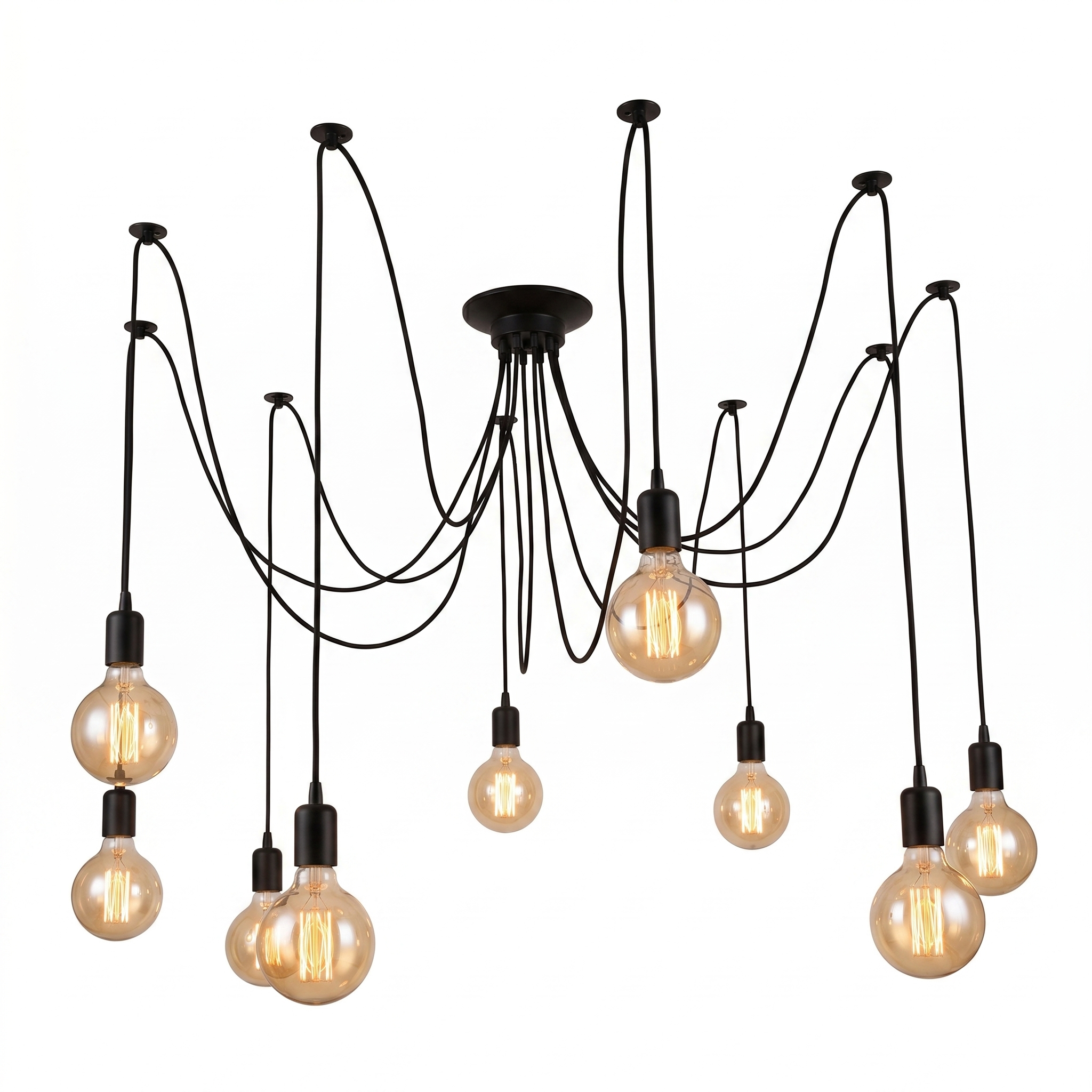 Ragnatela Dorata spider chandelier, 10 cables, lit